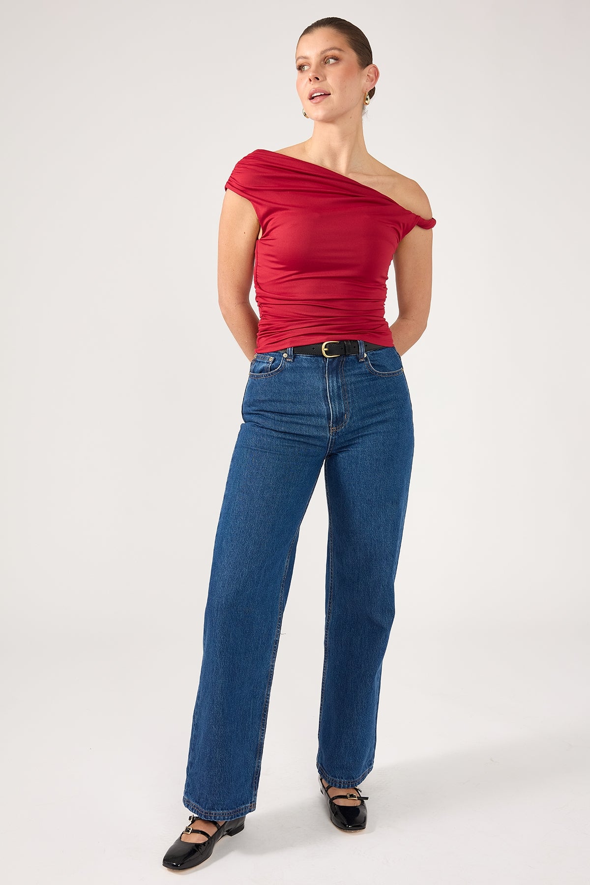 Perfect Stranger Lola Ruched Jersey Top Red