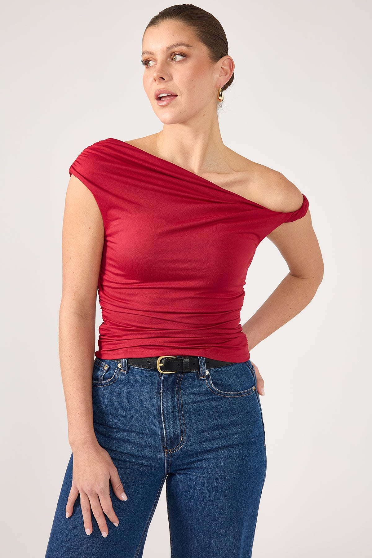 Perfect Stranger Lola Ruched Jersey Top Red