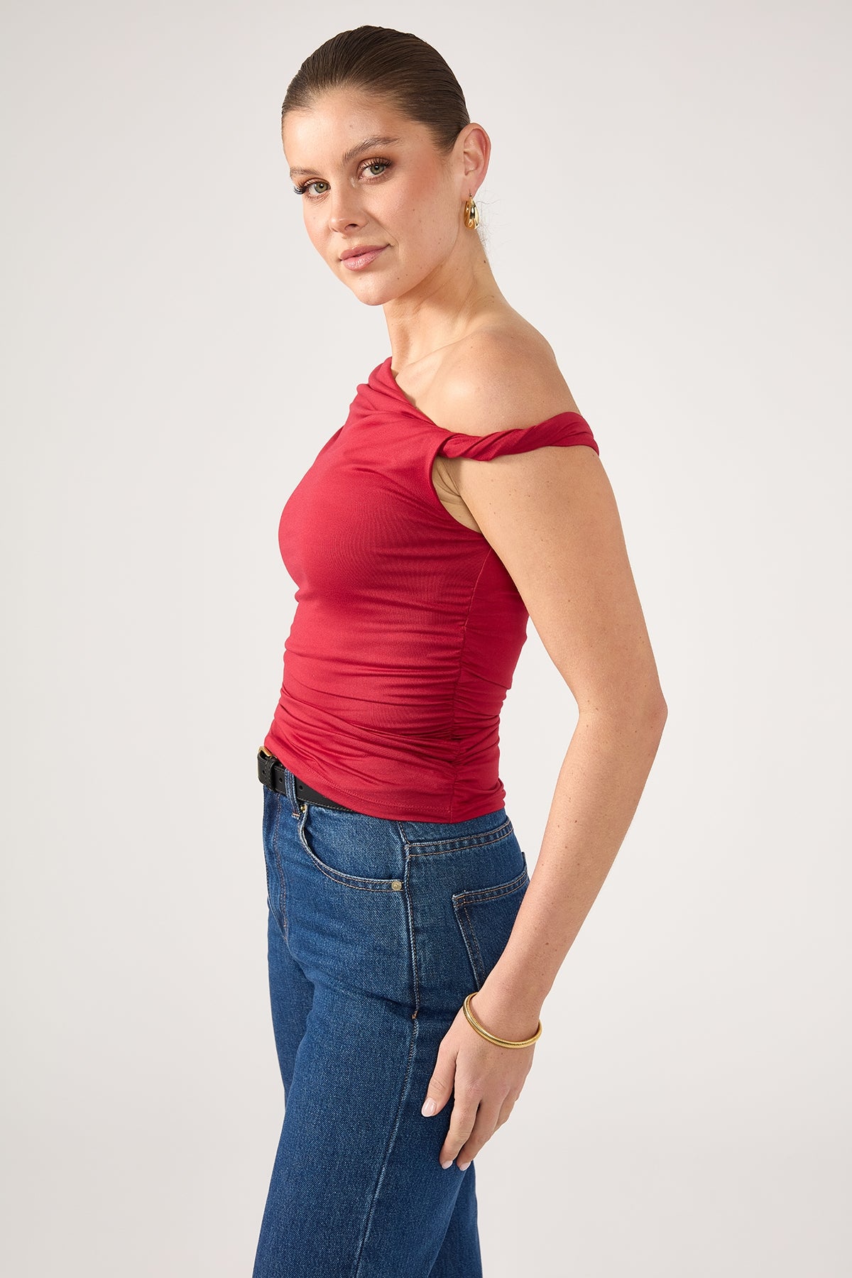 Perfect Stranger Lola Ruched Jersey Top Red