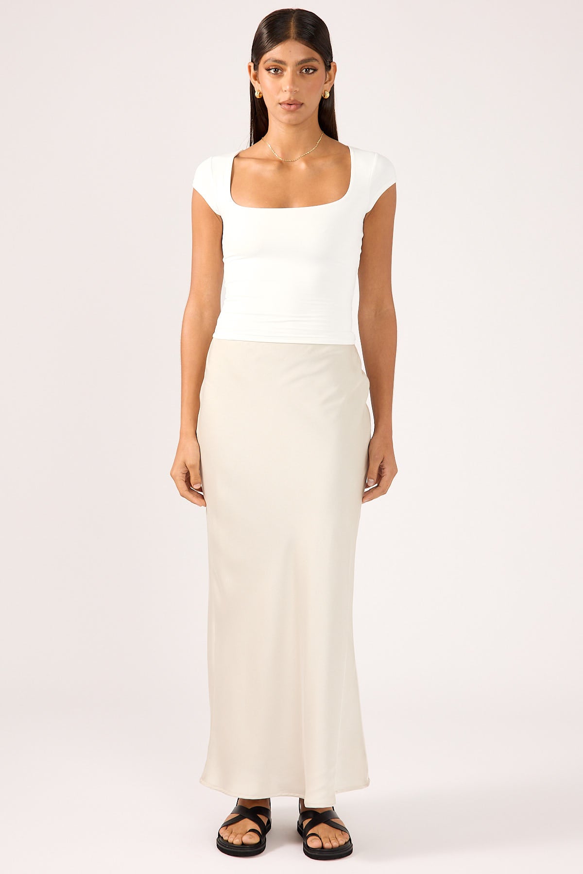 Perfect Stranger Scoop Neck Cap Sleeve Tee White