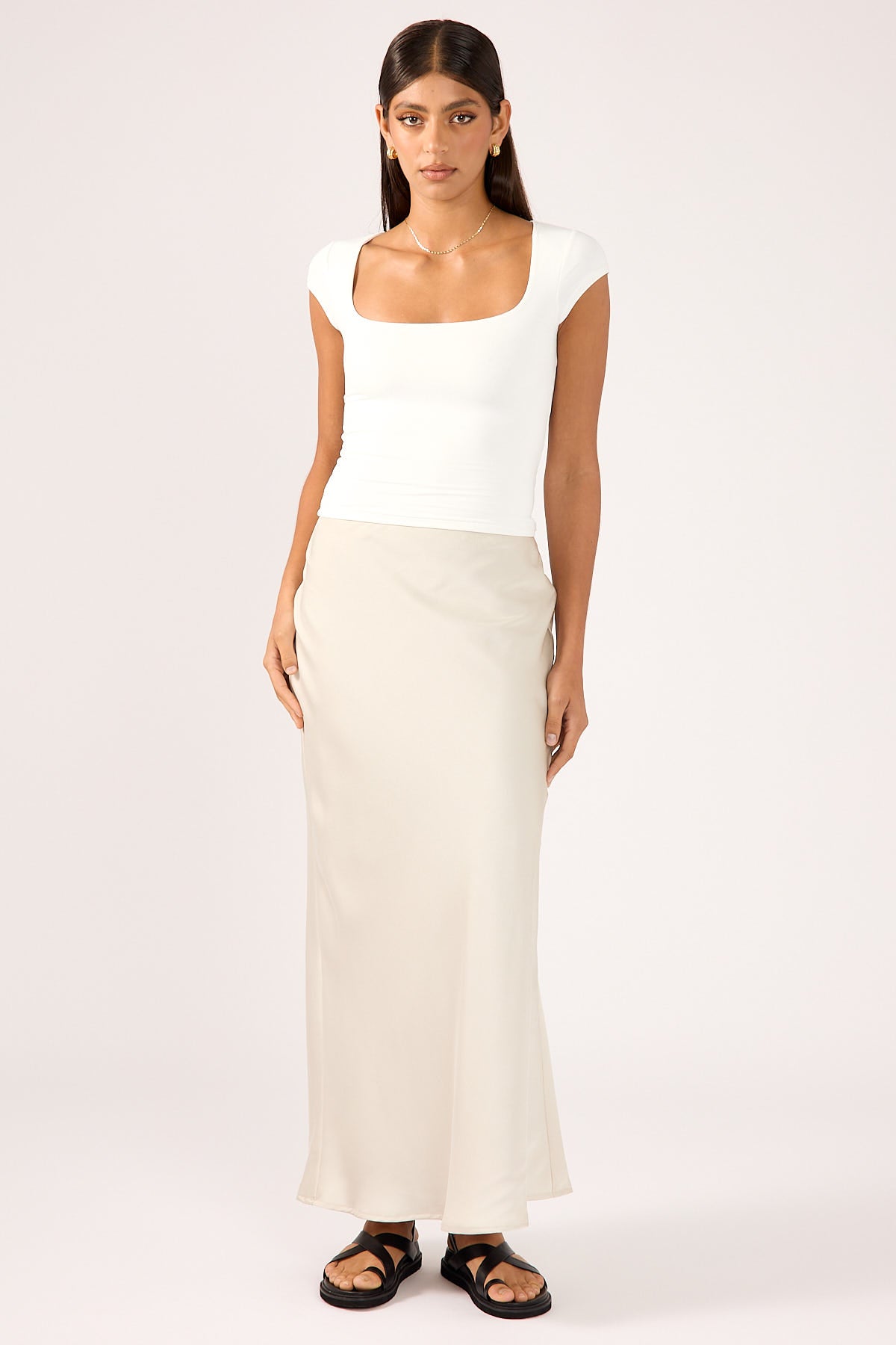 Perfect Stranger Scoop Neck Cap Sleeve Tee White