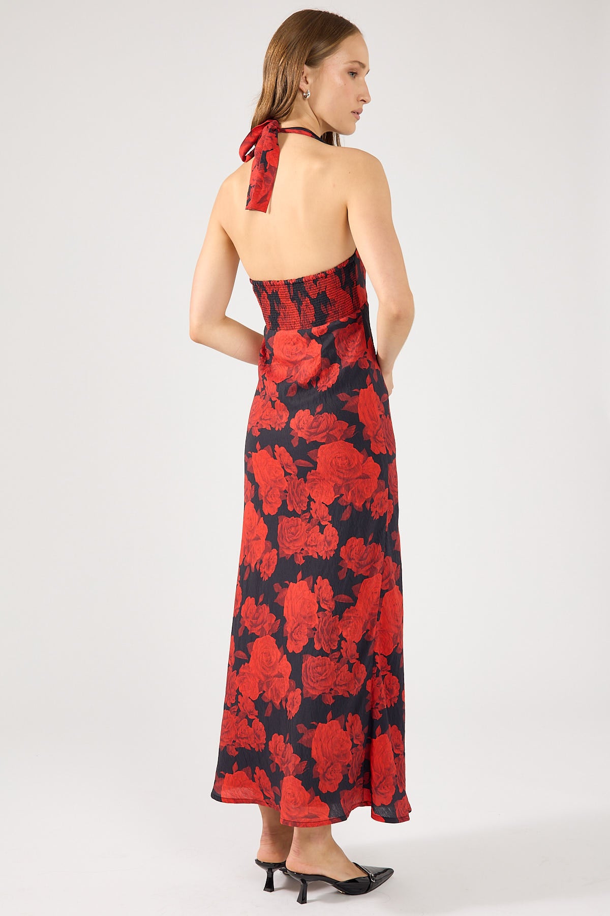 Perfect Stranger La Rosalia Halter Midi Dress Red Print