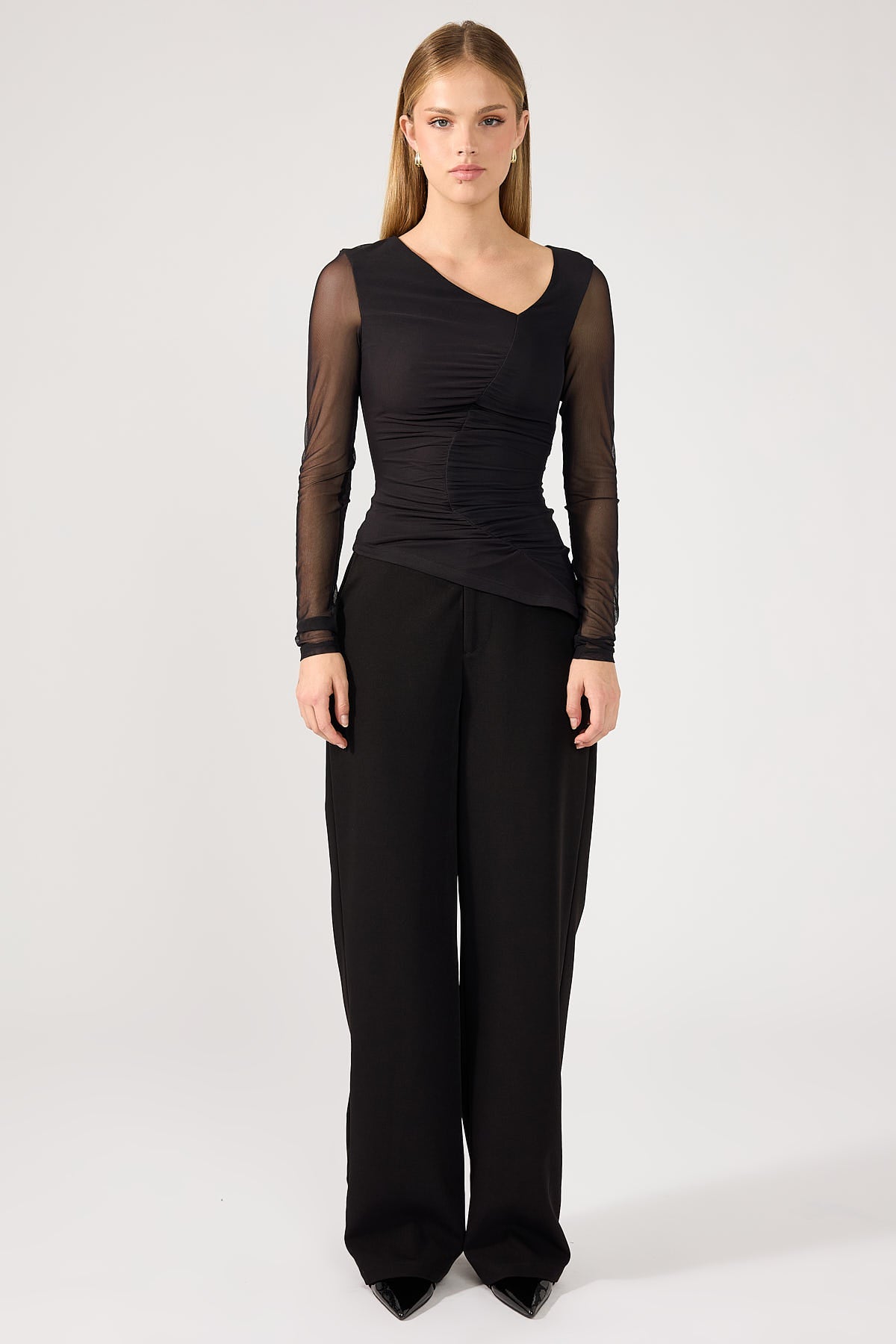 Perfect Stranger Diane Ruched Long Sleeve Top Charcoal