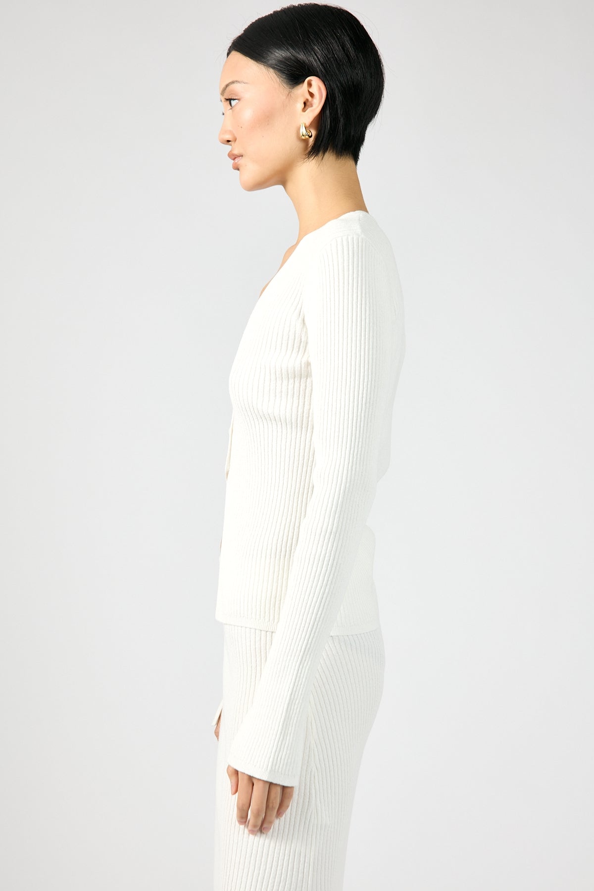 Perfect Stranger Kait Button Front Long Sleeve Knit Top Off White