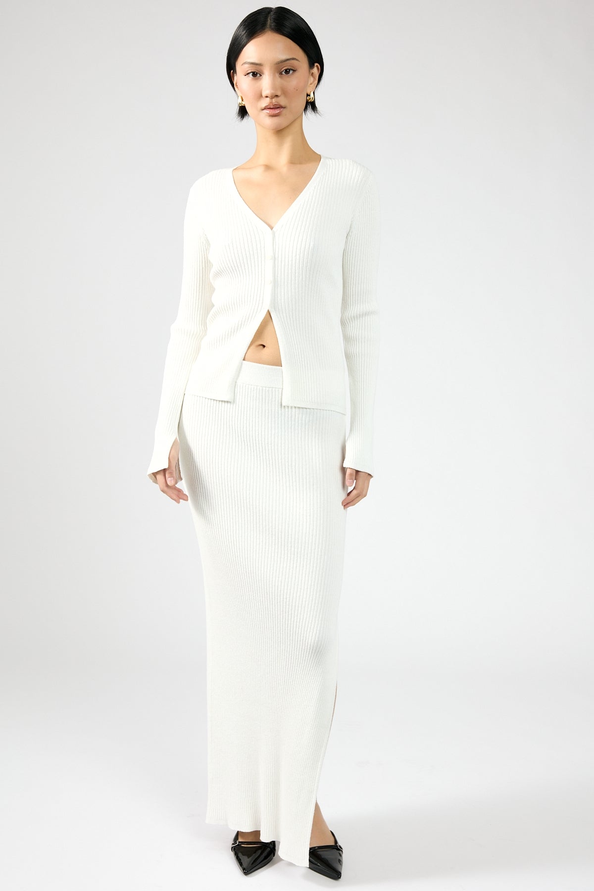 Perfect Stranger Kait Knit Midi Slip Skirt Off White