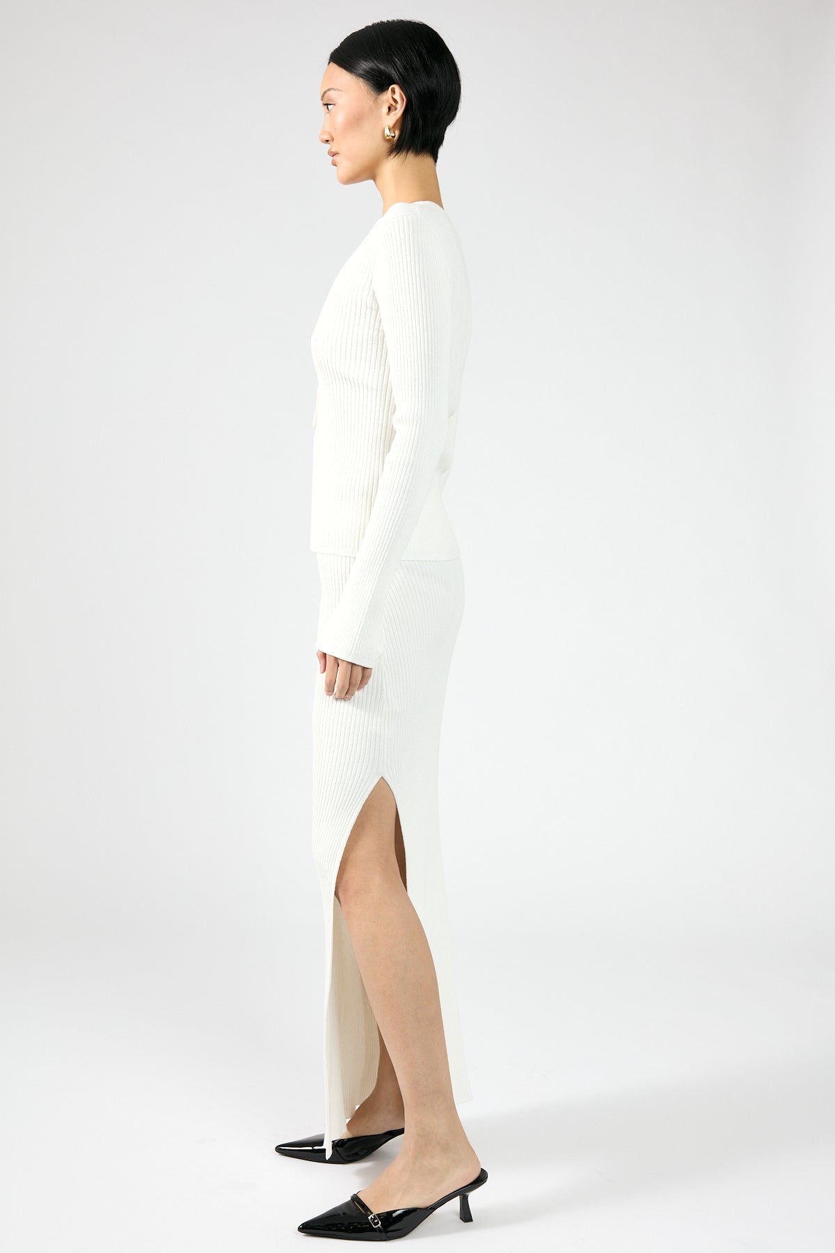 Perfect Stranger Kait Knit Midi Slip Skirt Off White