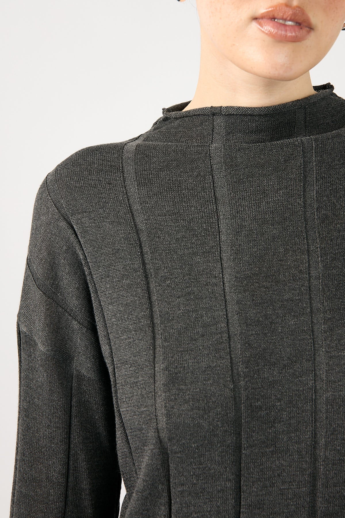 Perfect Stranger Cassava Rib Long Sleeve Knit Dress Charcoal