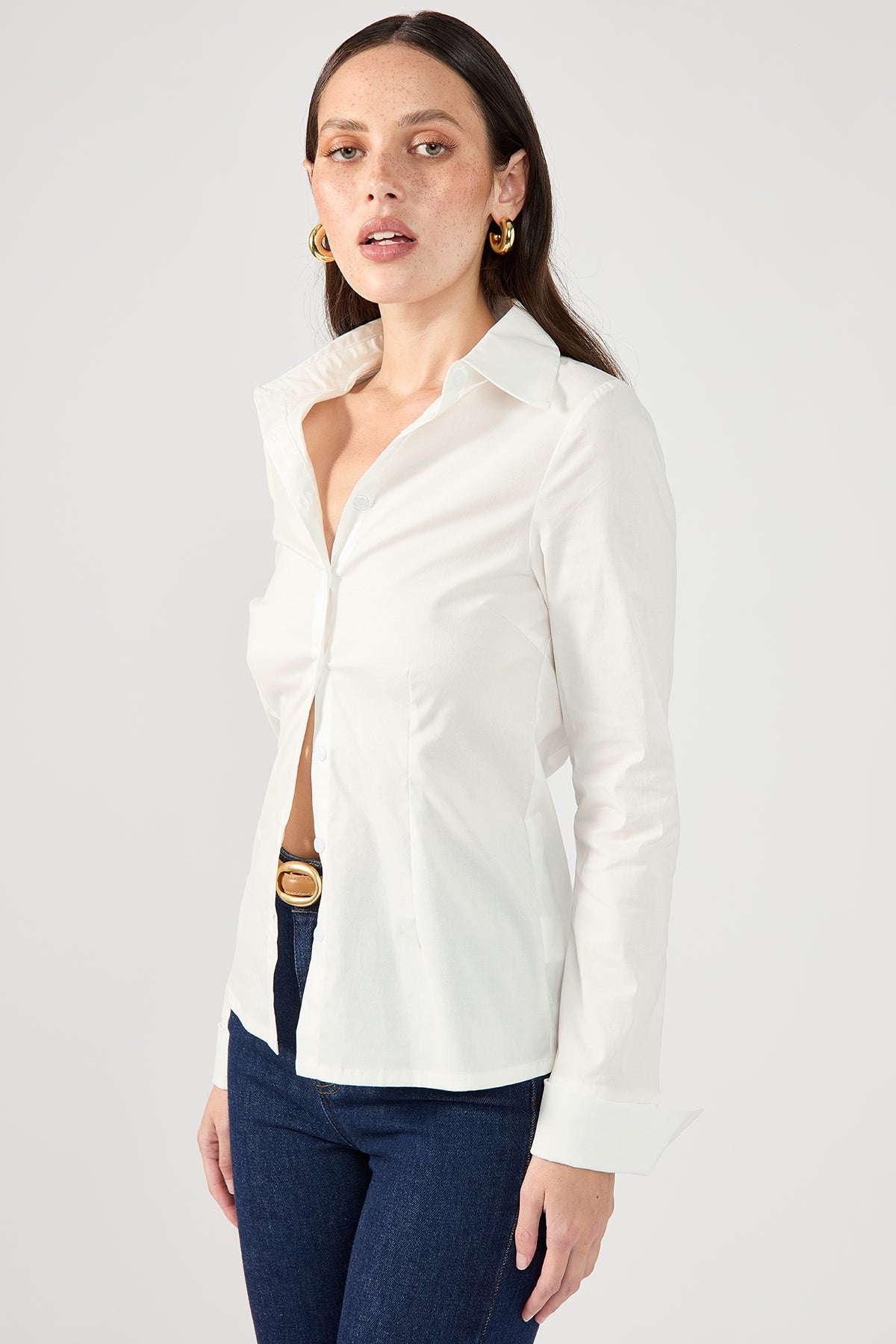 Perfect Stranger Wintour Fitted Button Up Shirt White