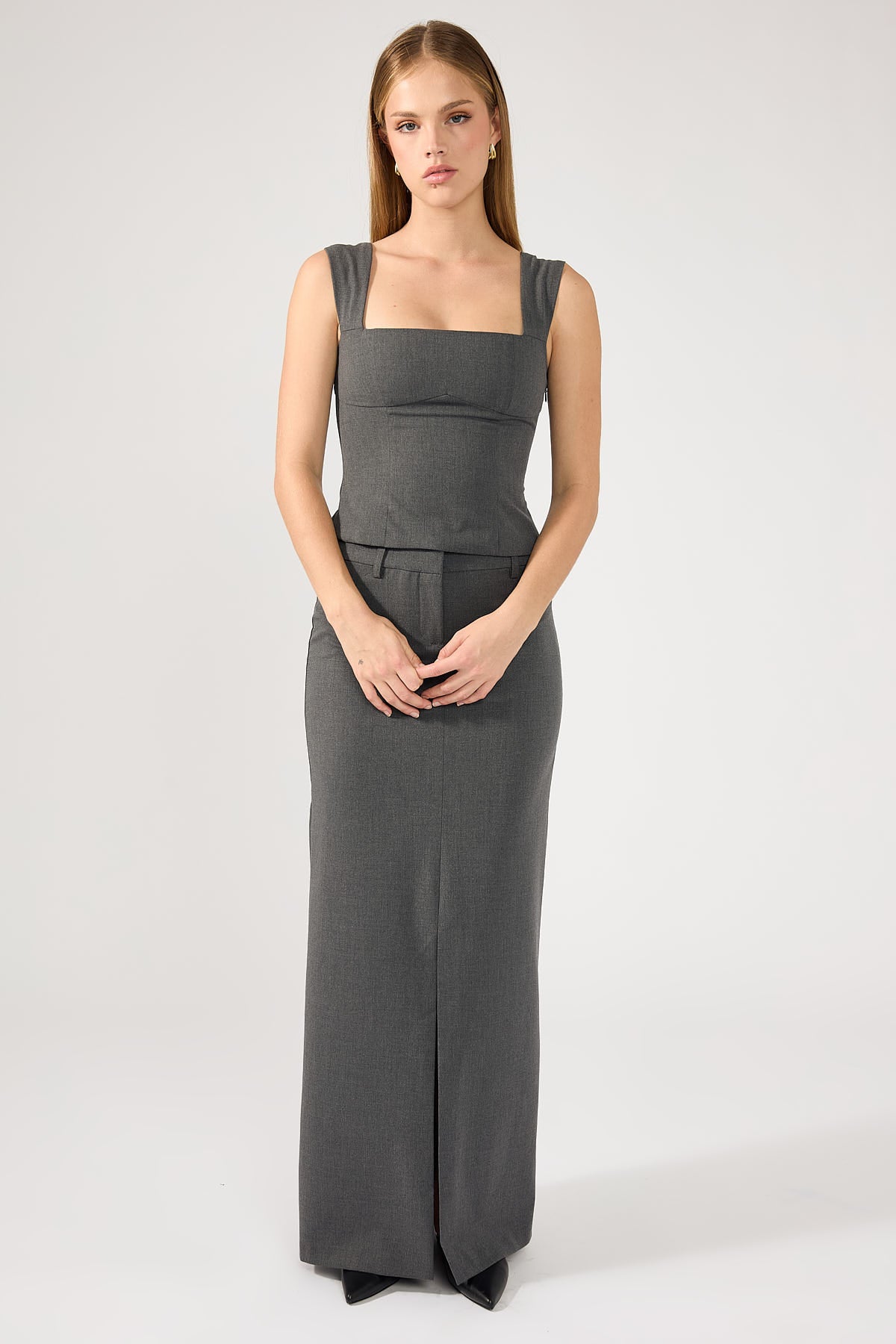 Perfect Stranger Winona Cap Sleeve Tailored Top Grey