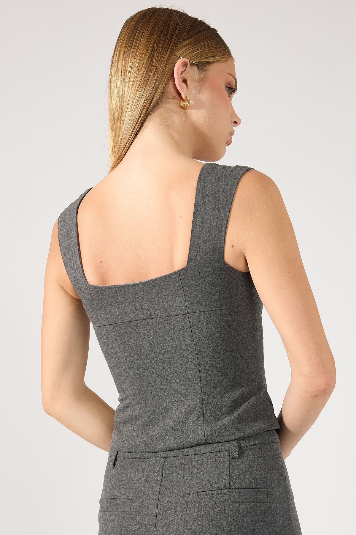 Perfect Stranger Winona Cap Sleeve Tailored Top Grey