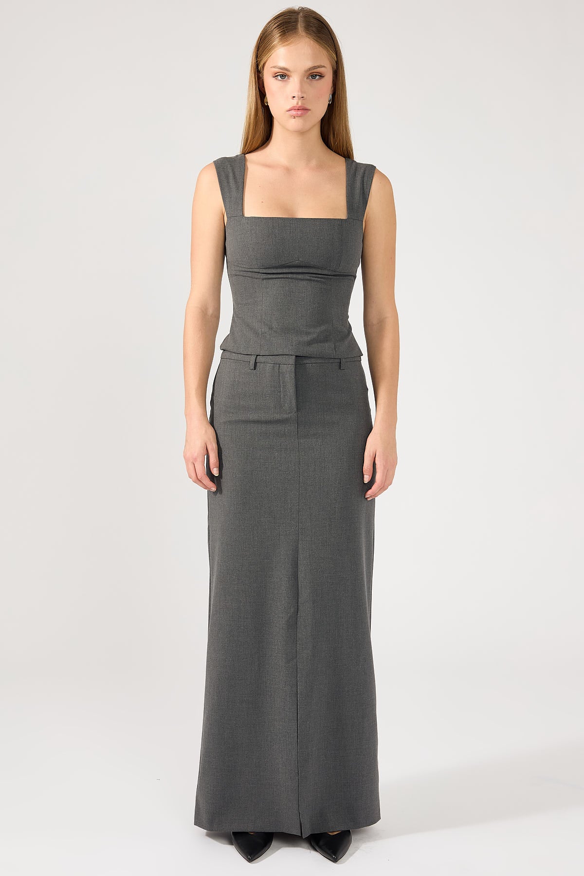 Perfect Stranger Winona Tailored Midi Skirt Grey