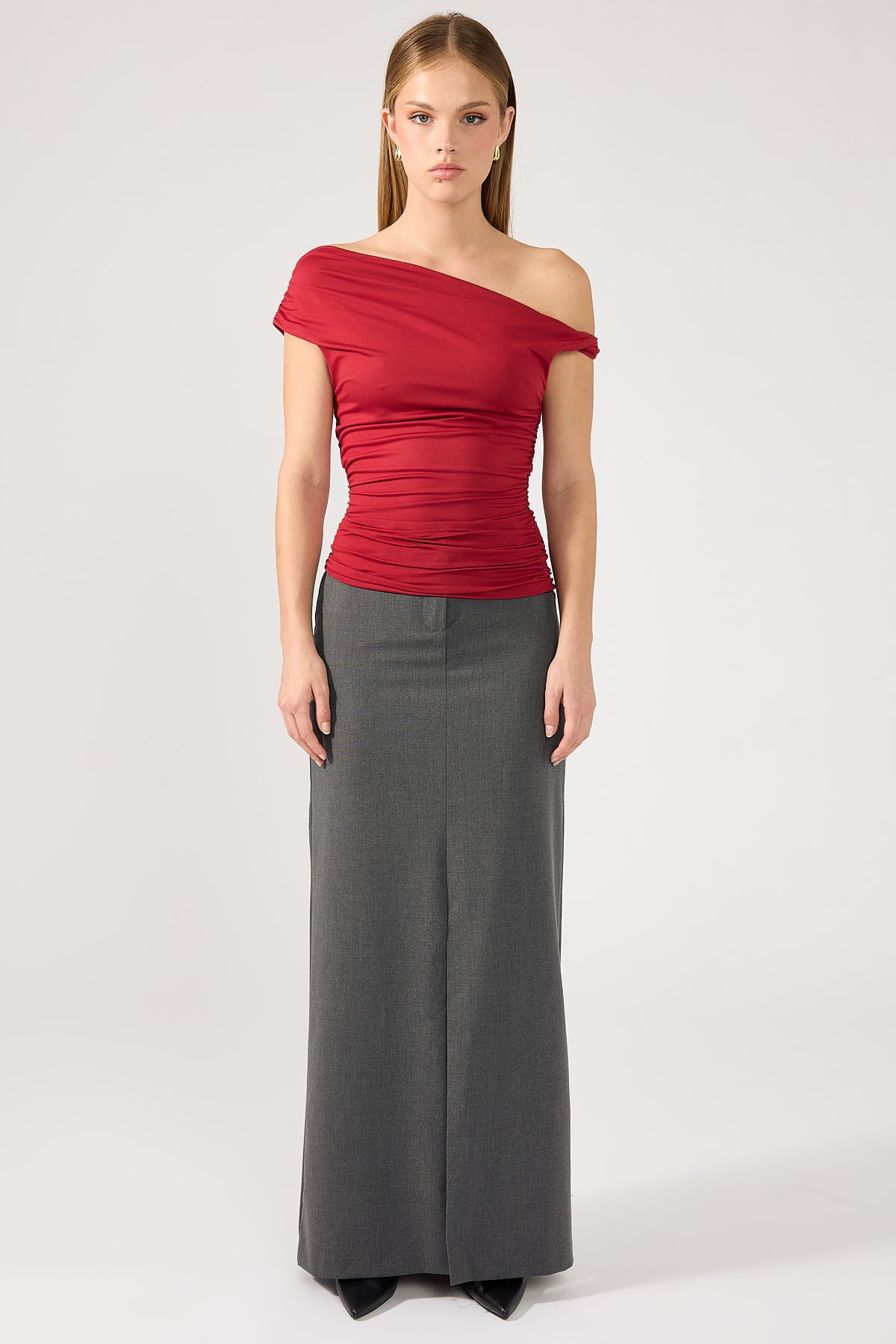 Perfect Stranger Winona Tailored Midi Skirt Grey