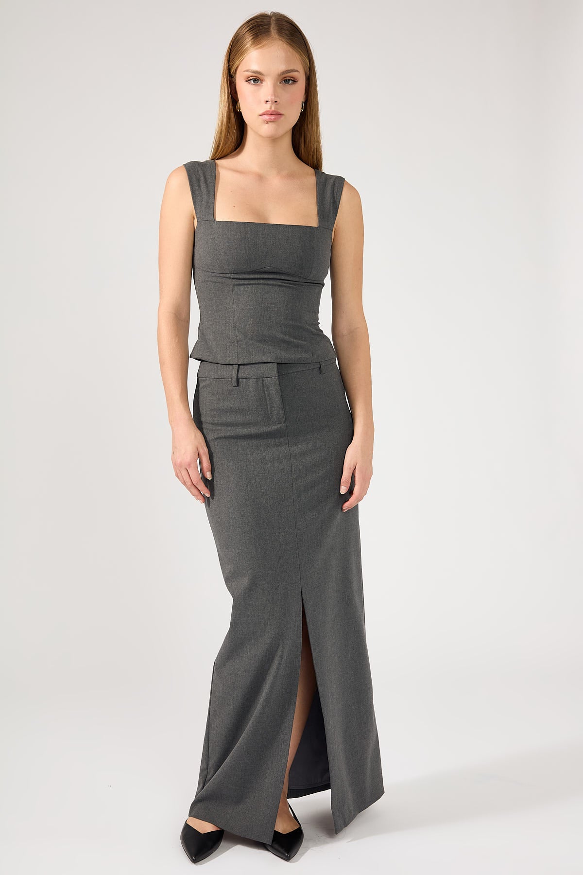 Perfect Stranger Winona Tailored Midi Skirt Grey