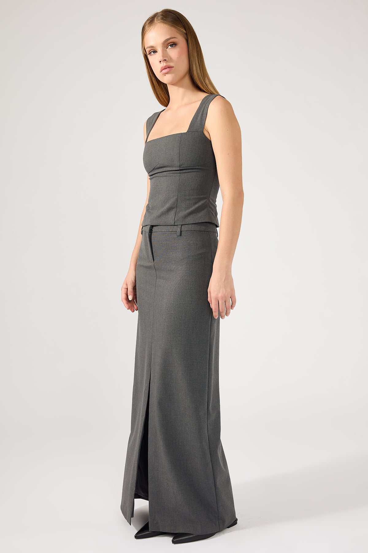 Perfect Stranger Winona Tailored Midi Skirt Grey