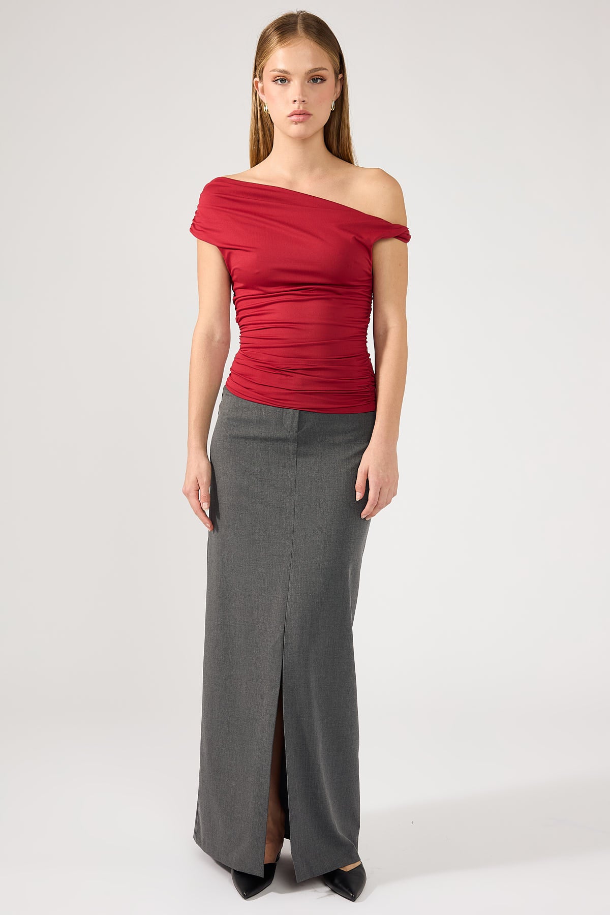 Perfect Stranger Winona Tailored Midi Skirt Grey