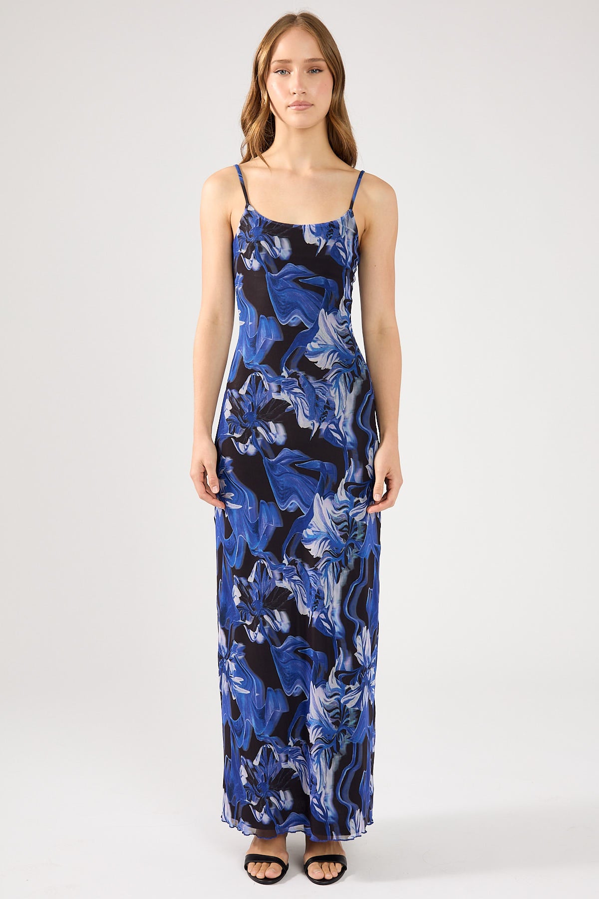 Perfect Stranger Campanula Mesh Maxi Dress Blue Print