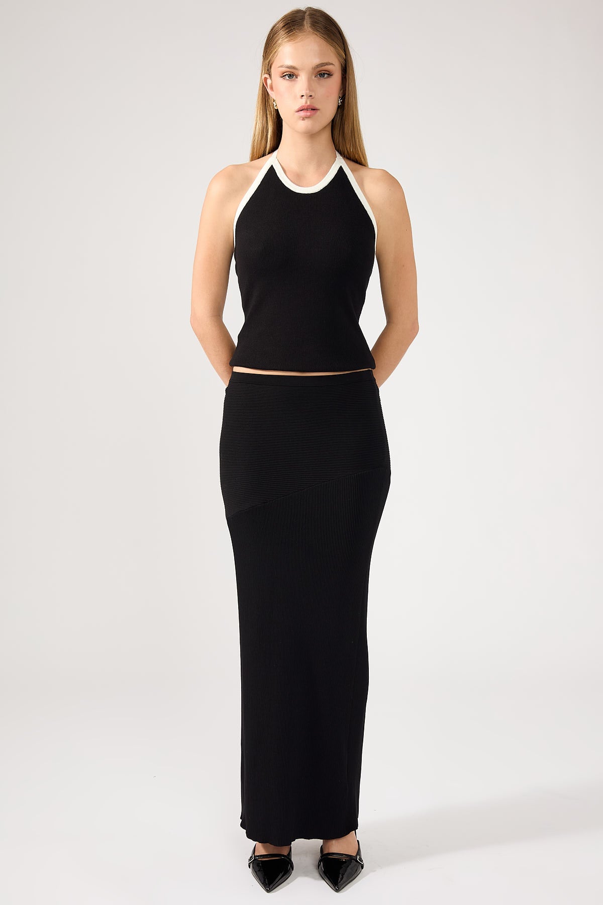 Perfect Stranger Rib Knit Maxi Skirt Black