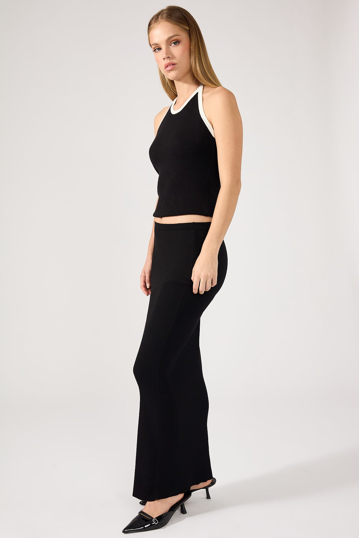 Perfect Stranger Rib Knit Maxi Skirt Black