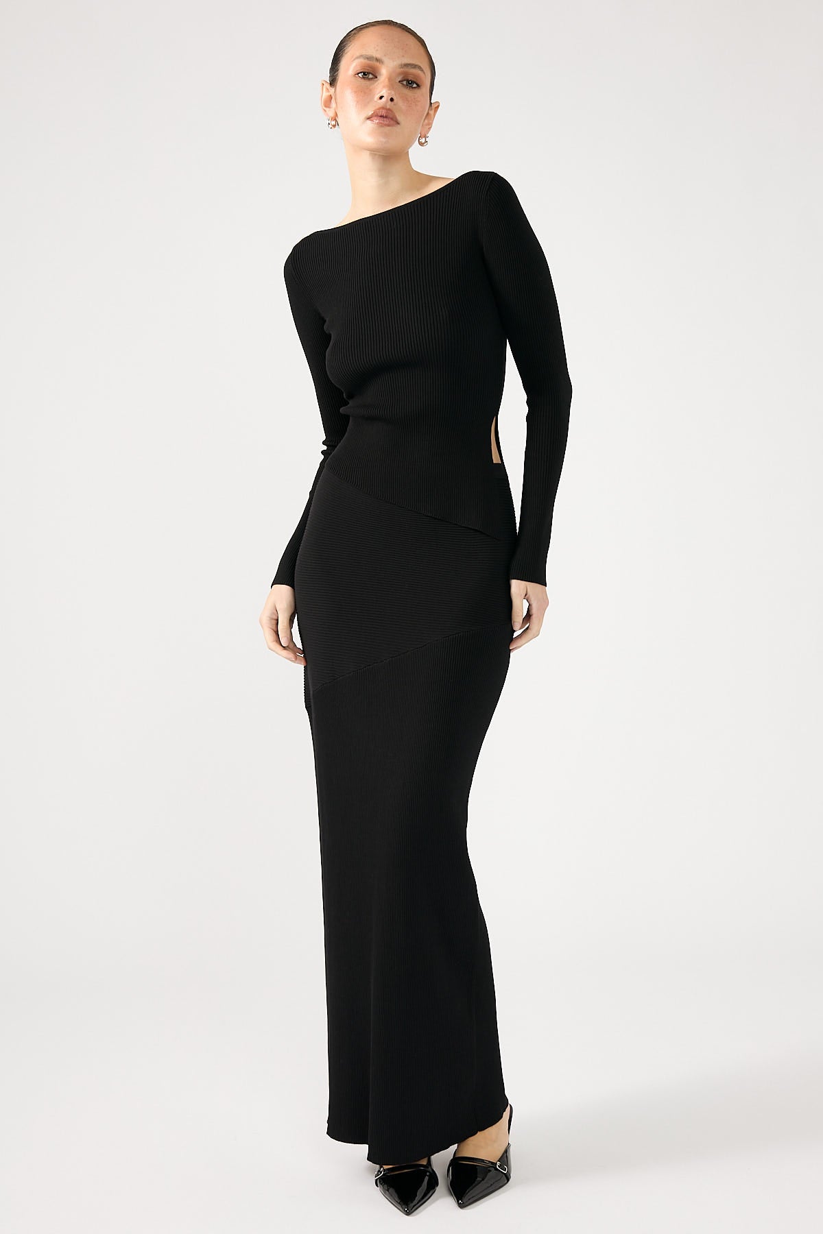 Perfect Stranger Rib Knit Maxi Skirt Black