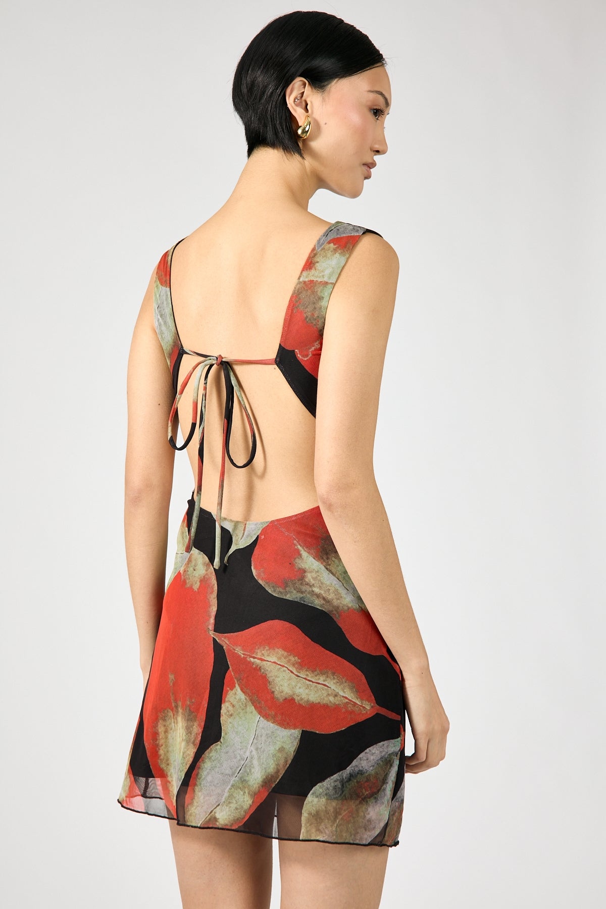 Perfect Stranger Bromeliad Dream Backless Mini Dress Black Print