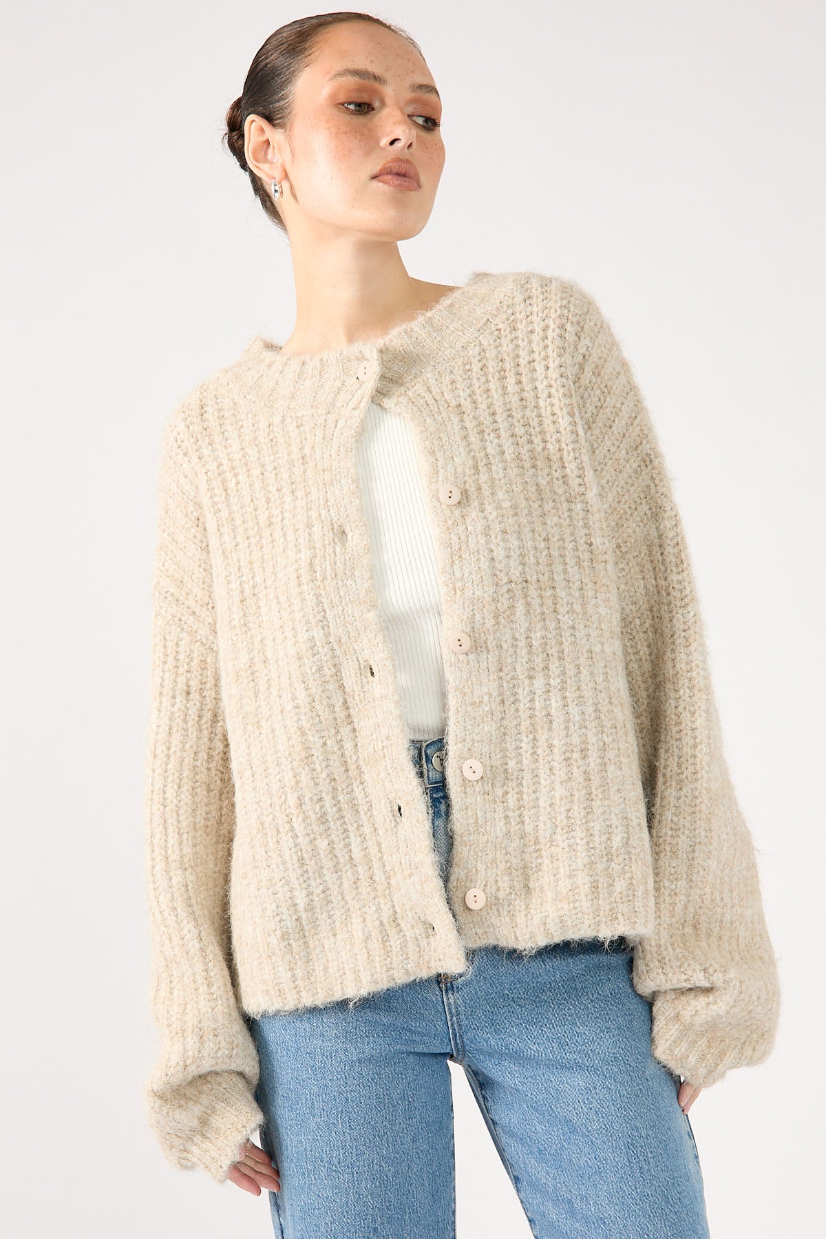 Perfect Stranger Oversized Fluffy Knit Buttoned Cardigan Oatmeal