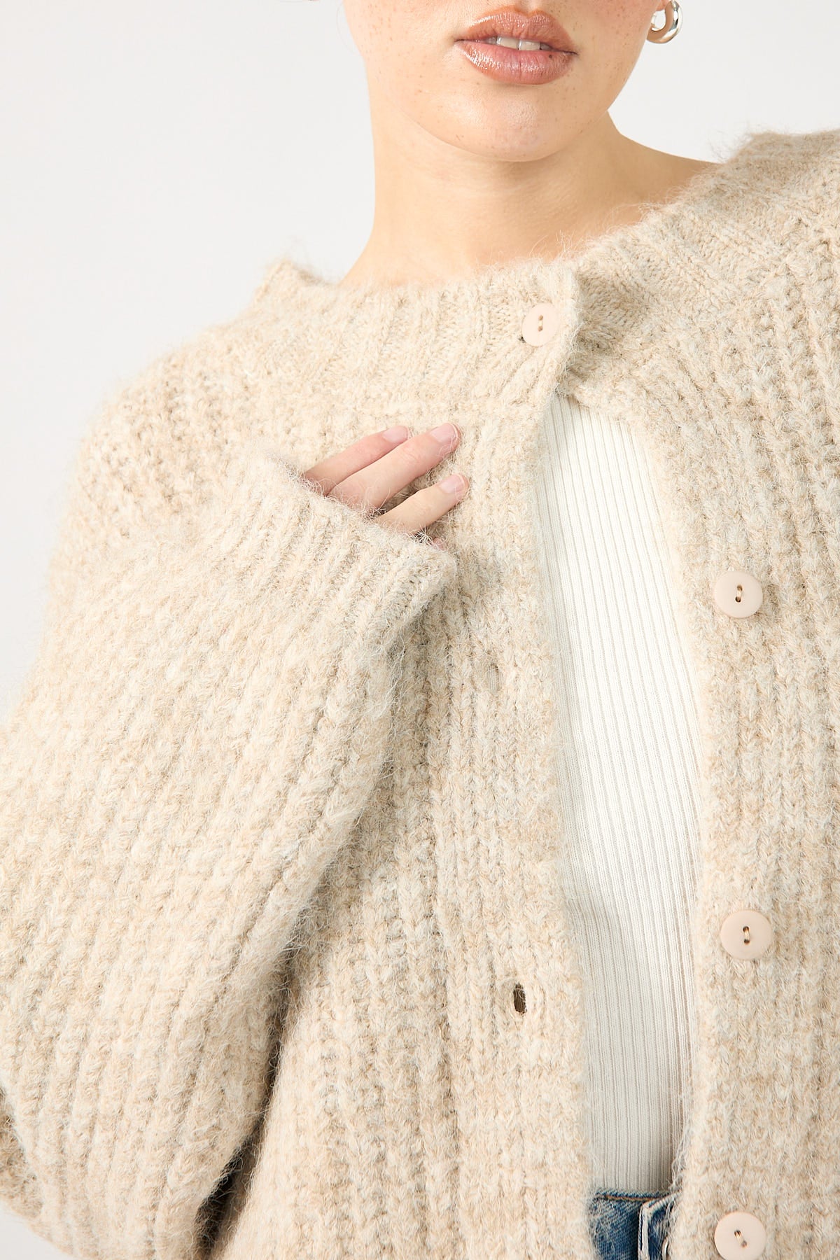 Perfect Stranger Oversized Fluffy Knit Buttoned Cardigan Oatmeal