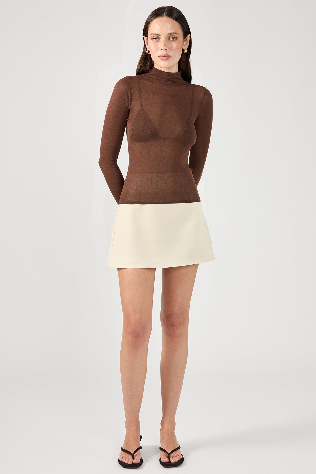 Perfect Stranger Pia Sheer Long Sleeve Skivvy Choc