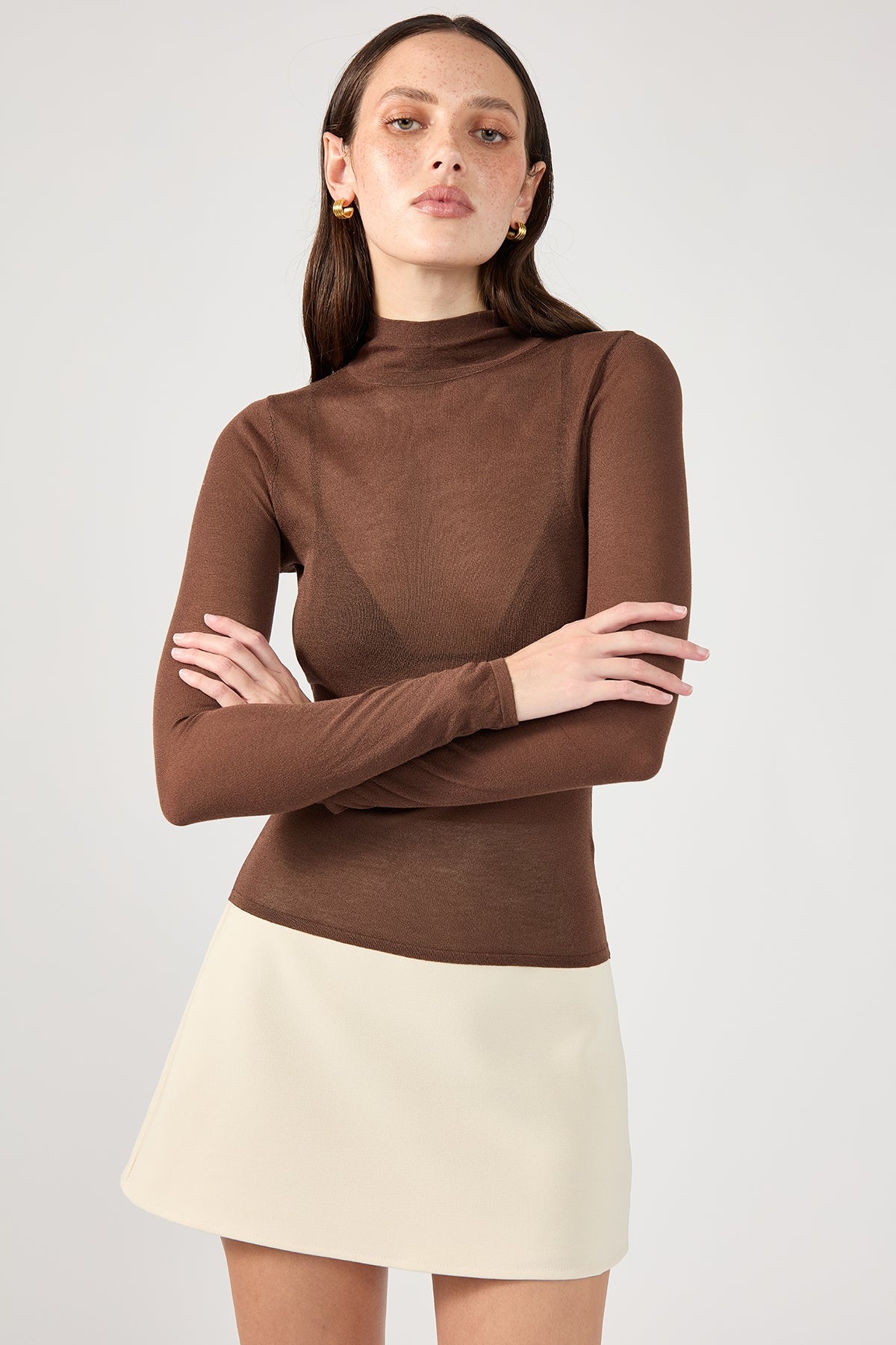 Perfect Stranger Pia Sheer Long Sleeve Skivvy Choc