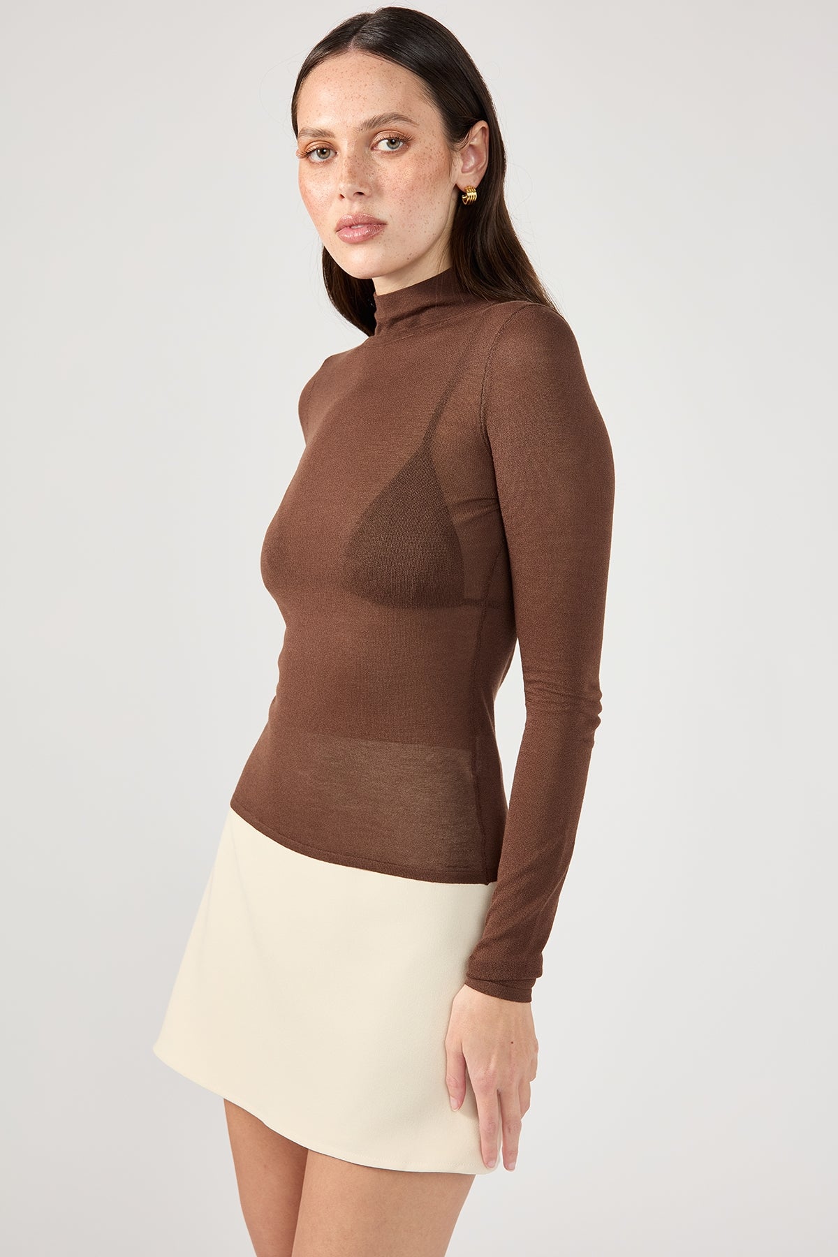 Perfect Stranger Pia Sheer Long Sleeve Skivvy Choc