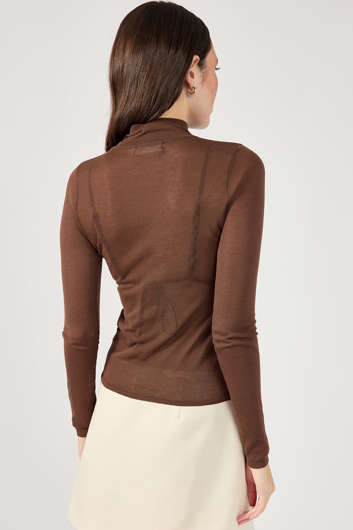 Perfect Stranger Pia Sheer Long Sleeve Skivvy Choc