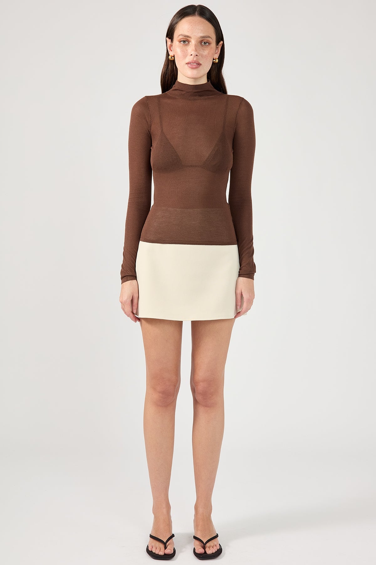 Perfect Stranger Pia Sheer Long Sleeve Skivvy Choc