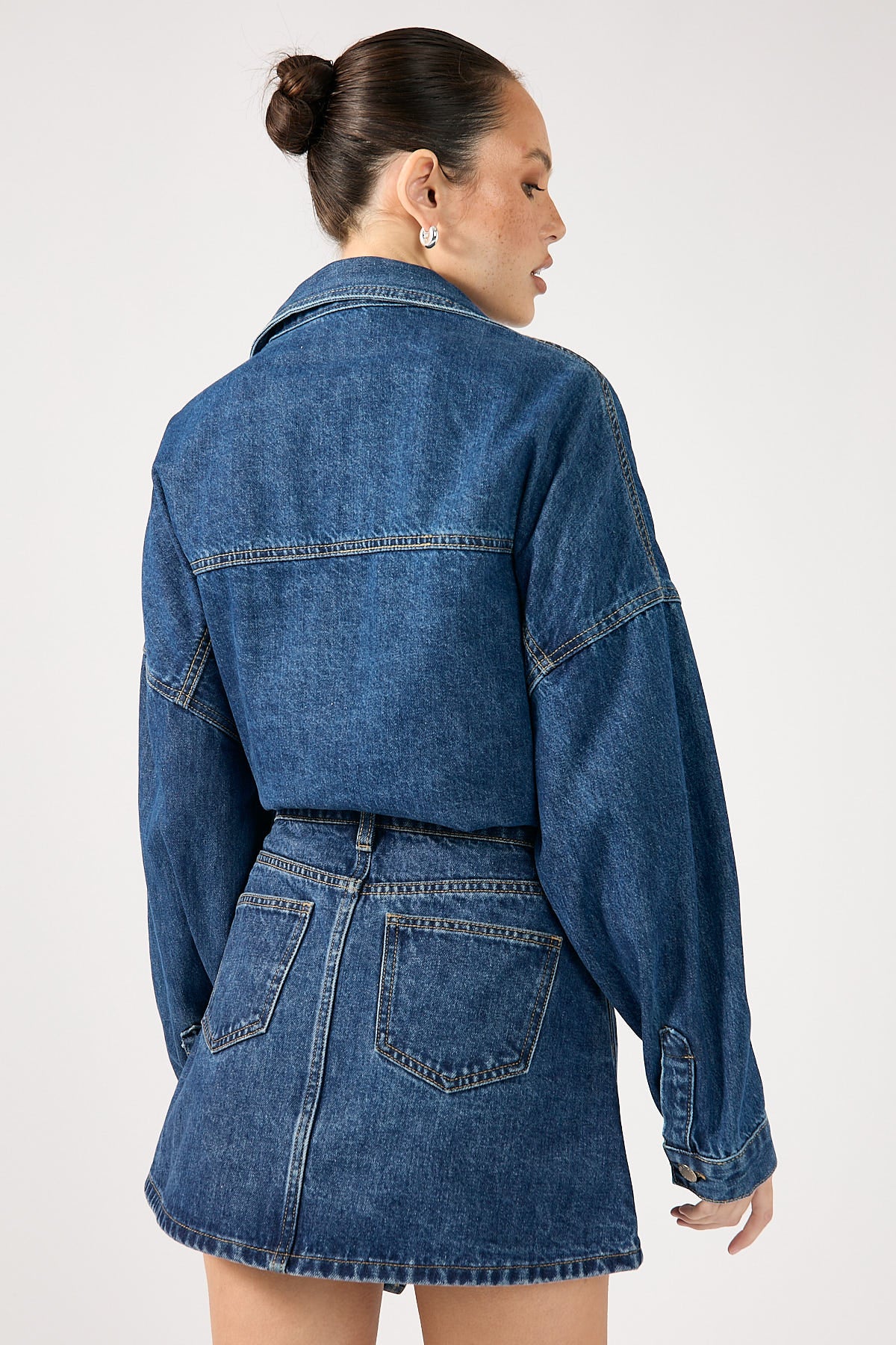 Perfect Stranger Sonya Wrap Denim Mini Skirt Mid Blue Denim