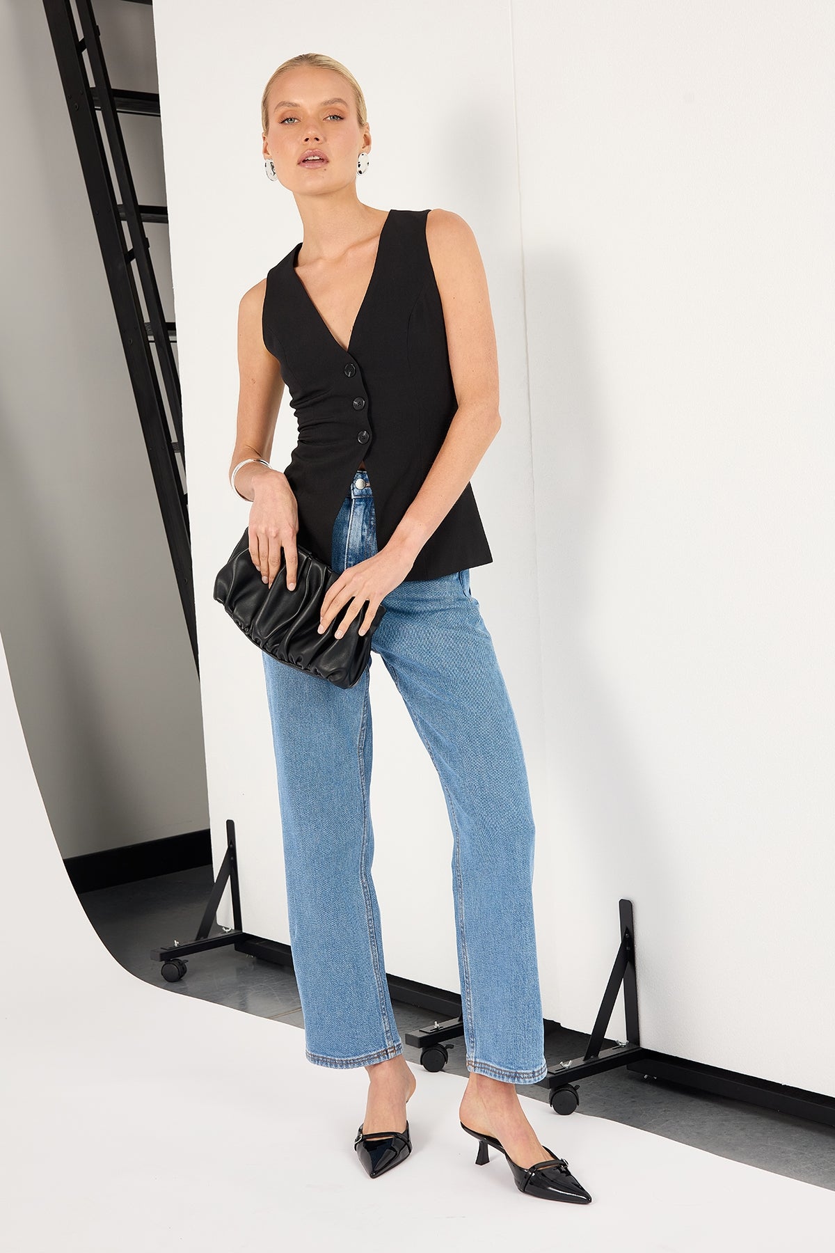 Perfect Stranger High Rise Straight Leg Jean Mid Blue Denim