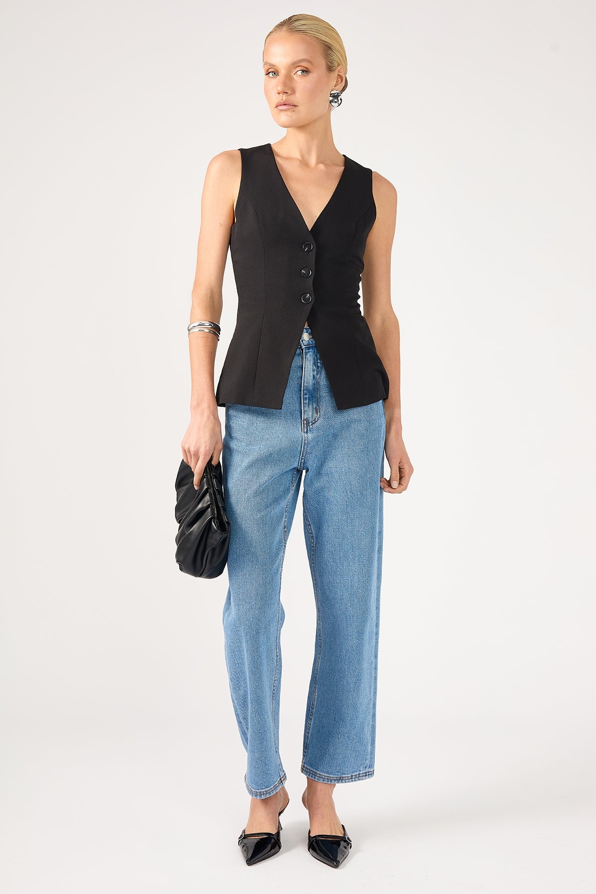 Perfect Stranger High Rise Straight Leg Jean Mid Blue Denim