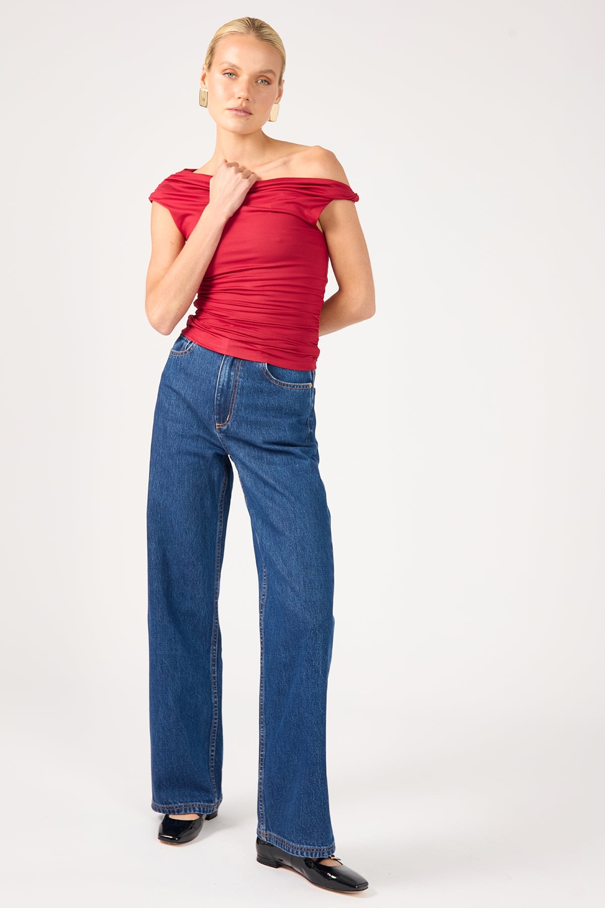 Perfect Stranger High Rise Wide Leg Jean Deep Blue Denim