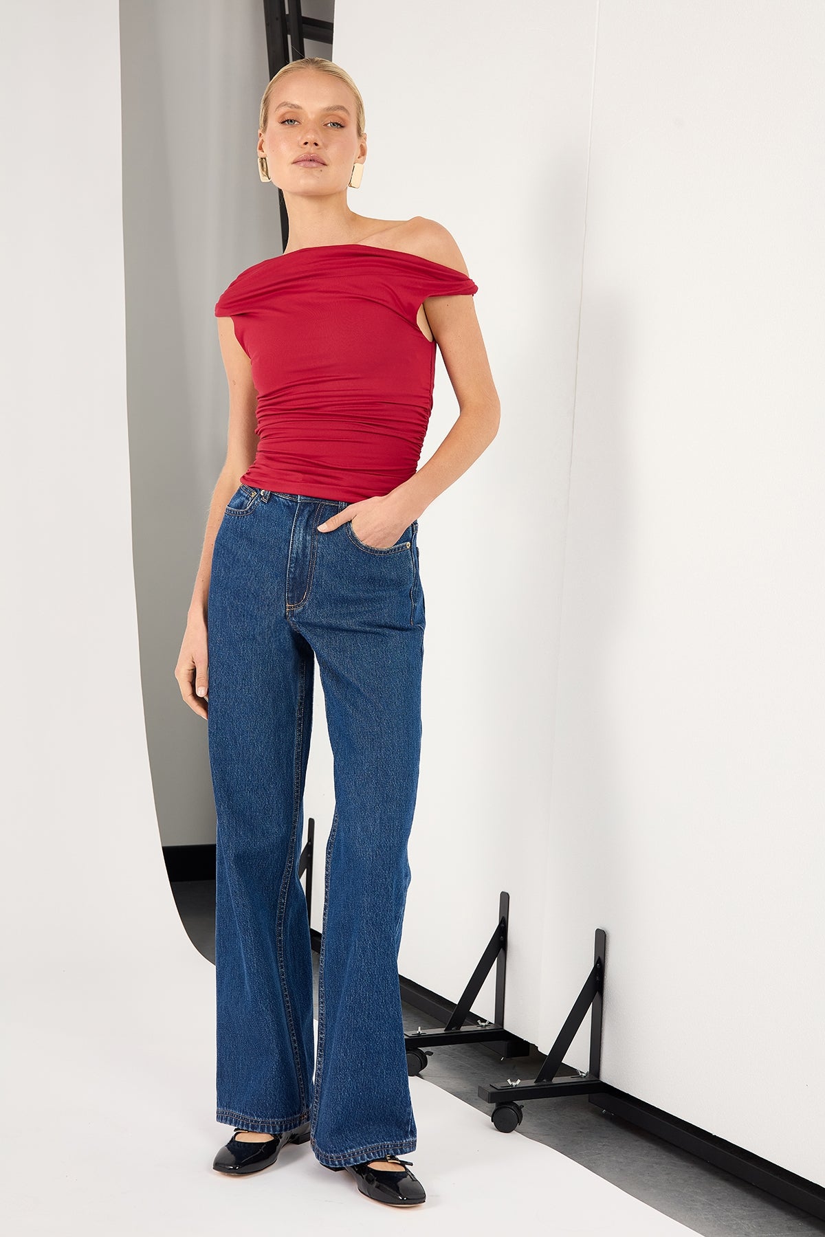 Perfect Stranger High Rise Wide Leg Jean Deep Blue Denim