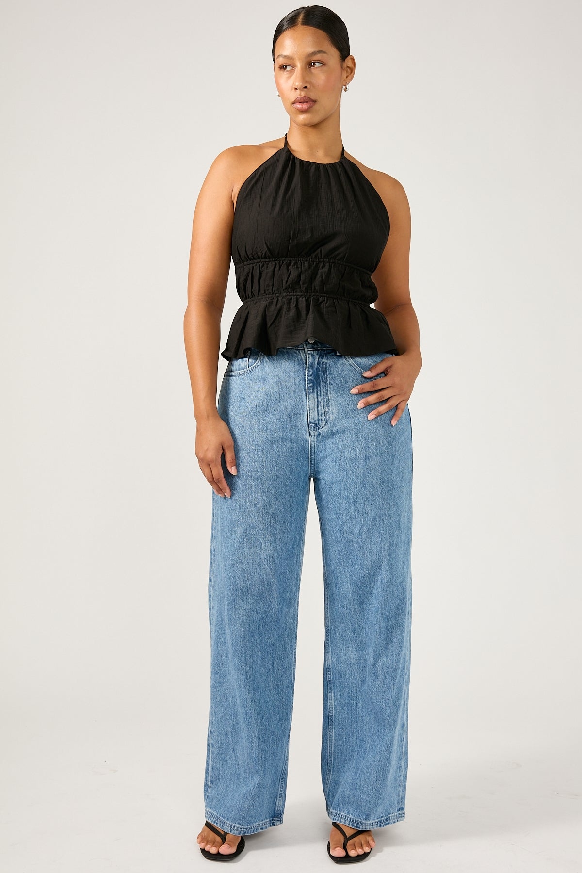 Perfect Stranger Mid Rise 90's Slouch Jean Mid Blue Denim