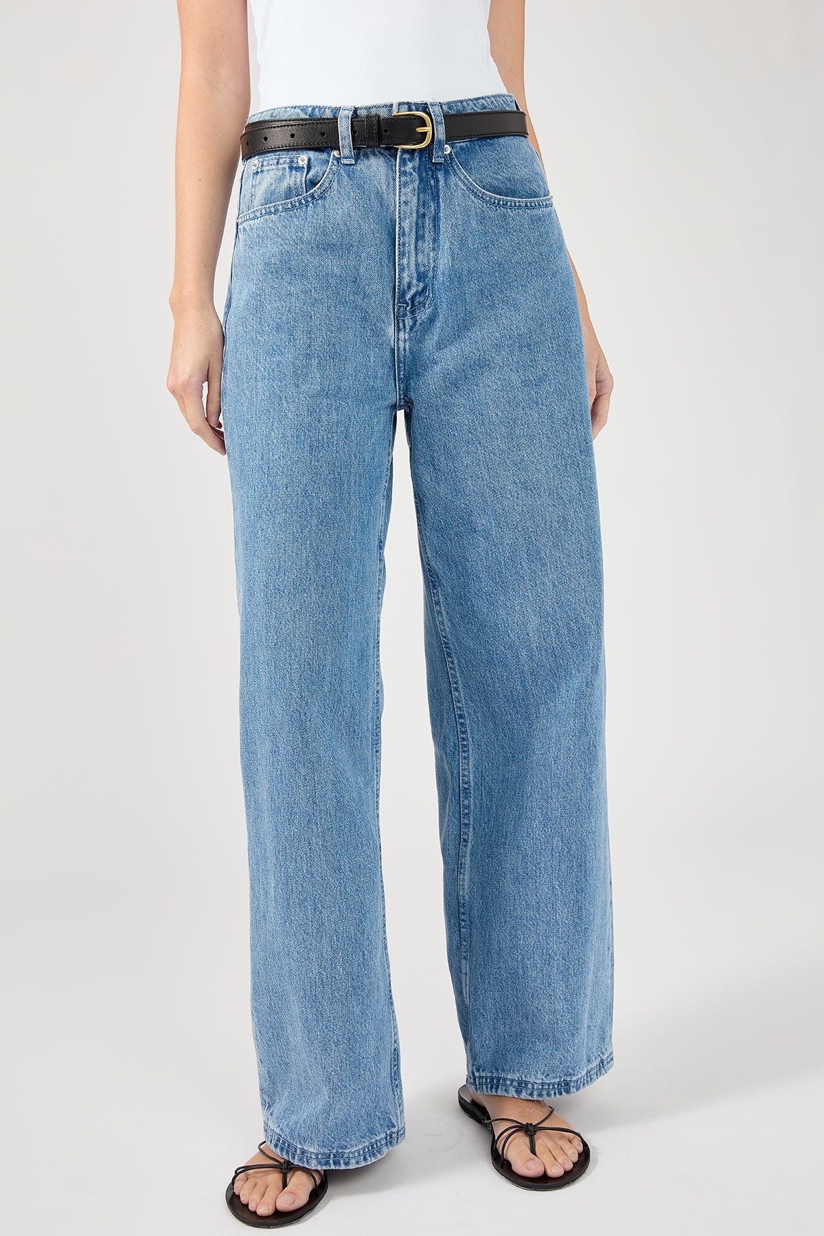 Perfect Stranger Mid Rise 90's Slouch Jean Mid Blue Denim