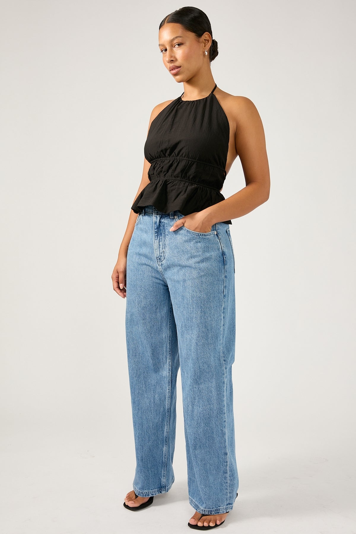 Perfect Stranger Mid Rise 90's Slouch Jean Mid Blue Denim