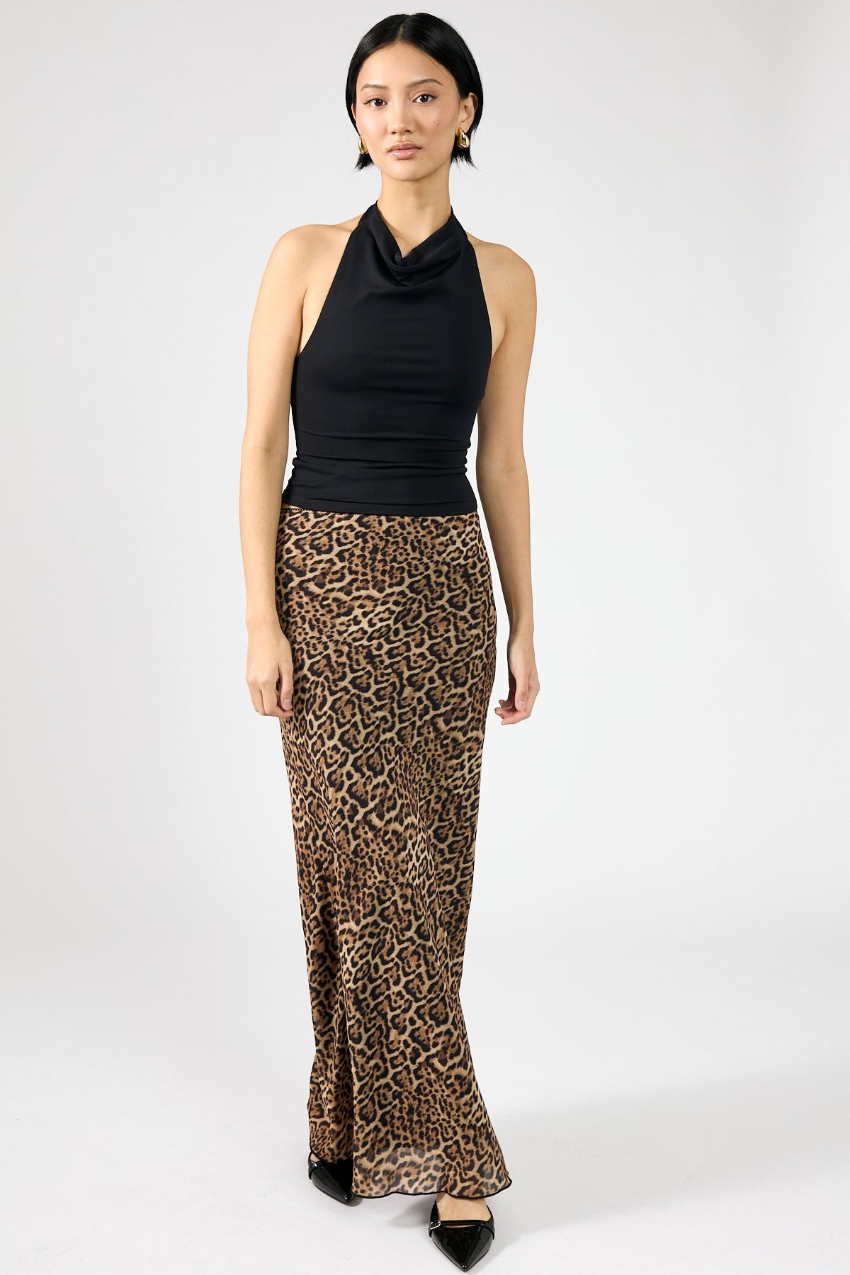 Perfect Stranger Serengeti Leopard Midi Skirt Black Print