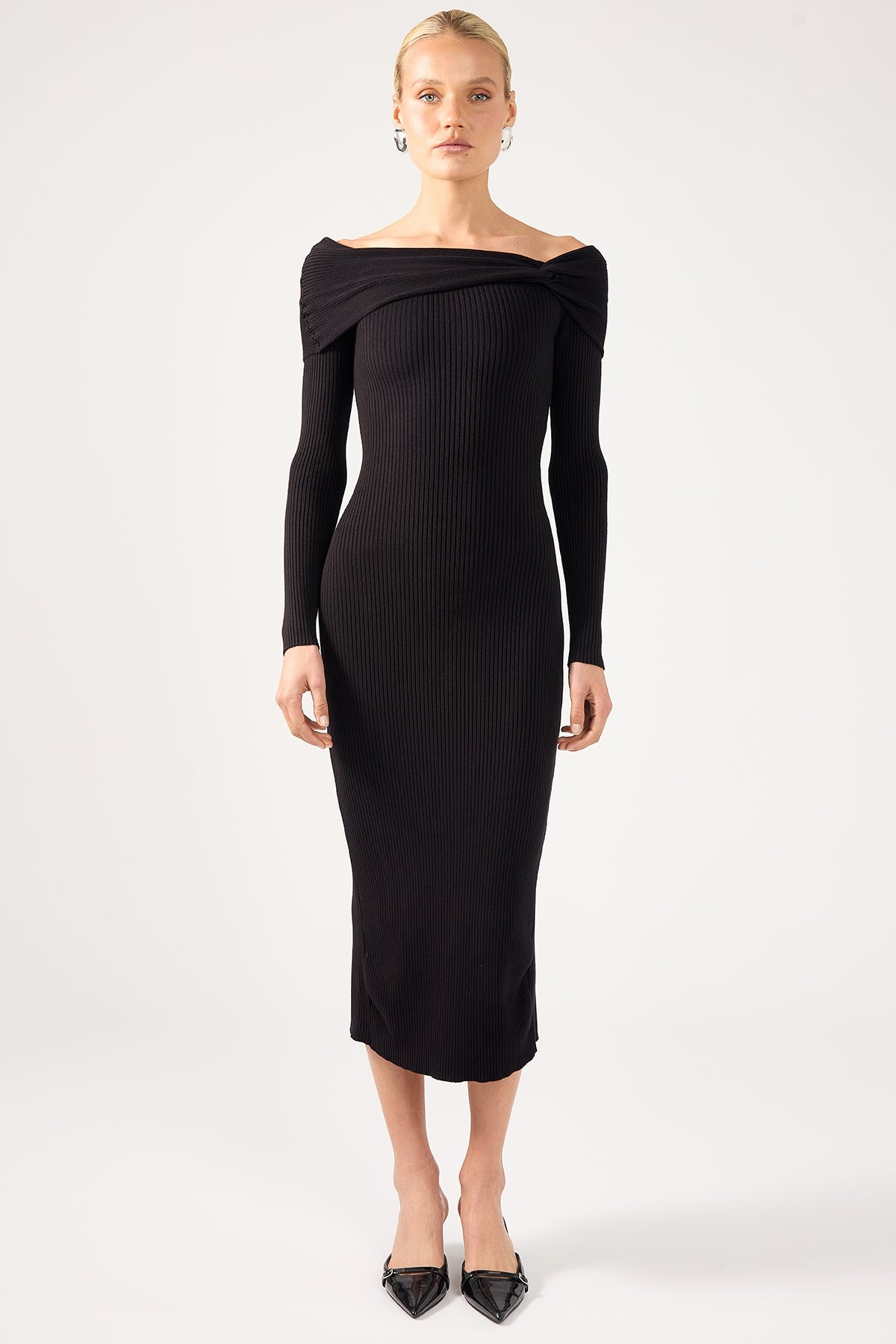 Perfect Stranger Leonie Off Shoulder Knit Dress Black