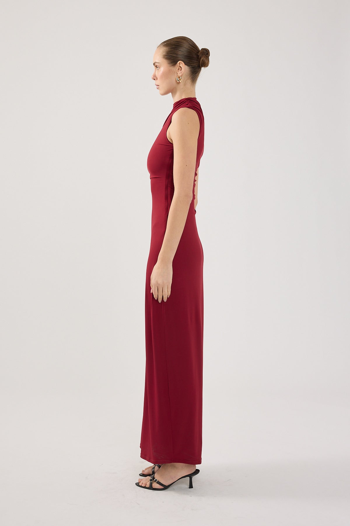 Perfect Stranger Rosewood High Neck Maxi Dress Burgundy