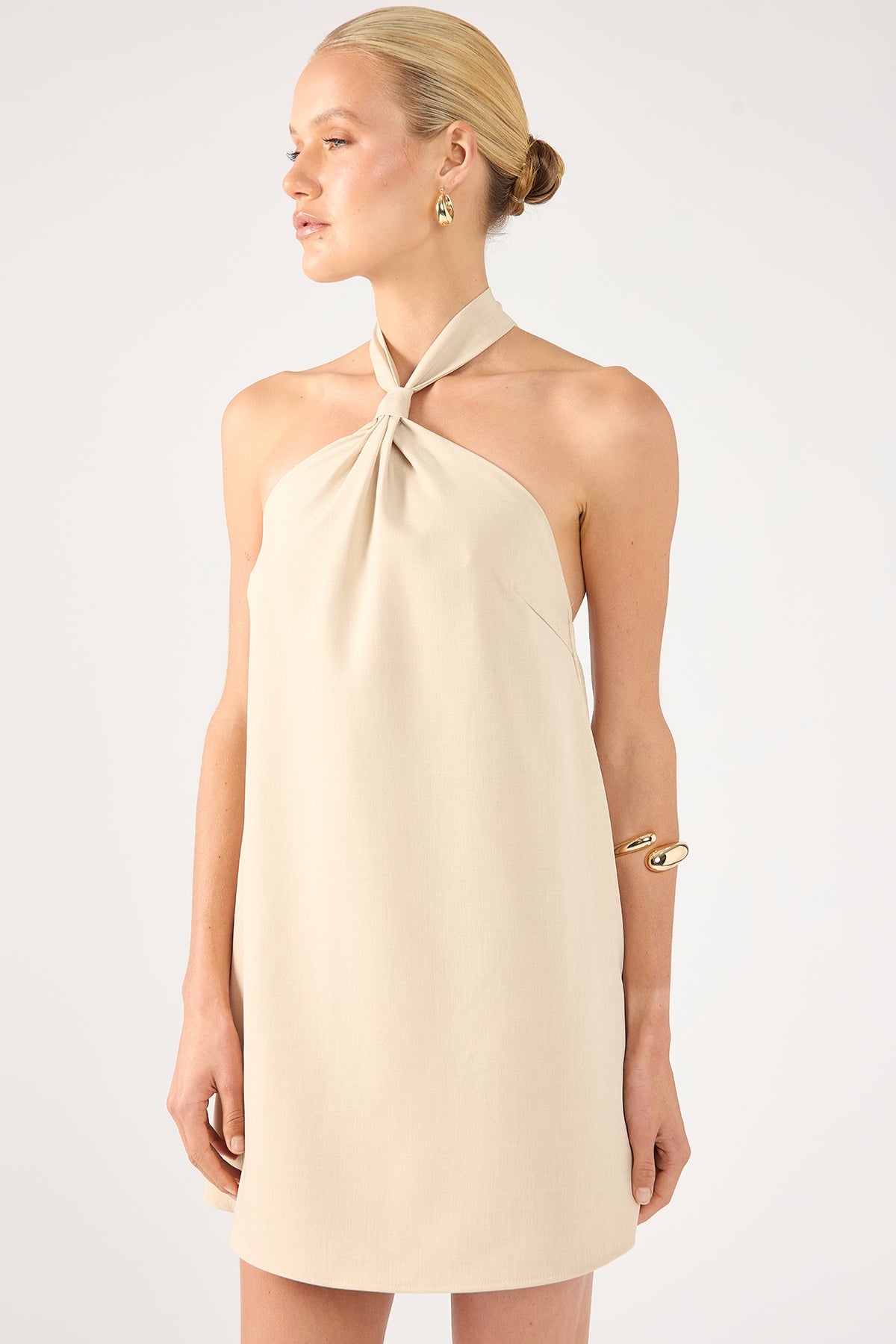 Perfect Stranger Tobago Knot Halter Mini Dress Bone