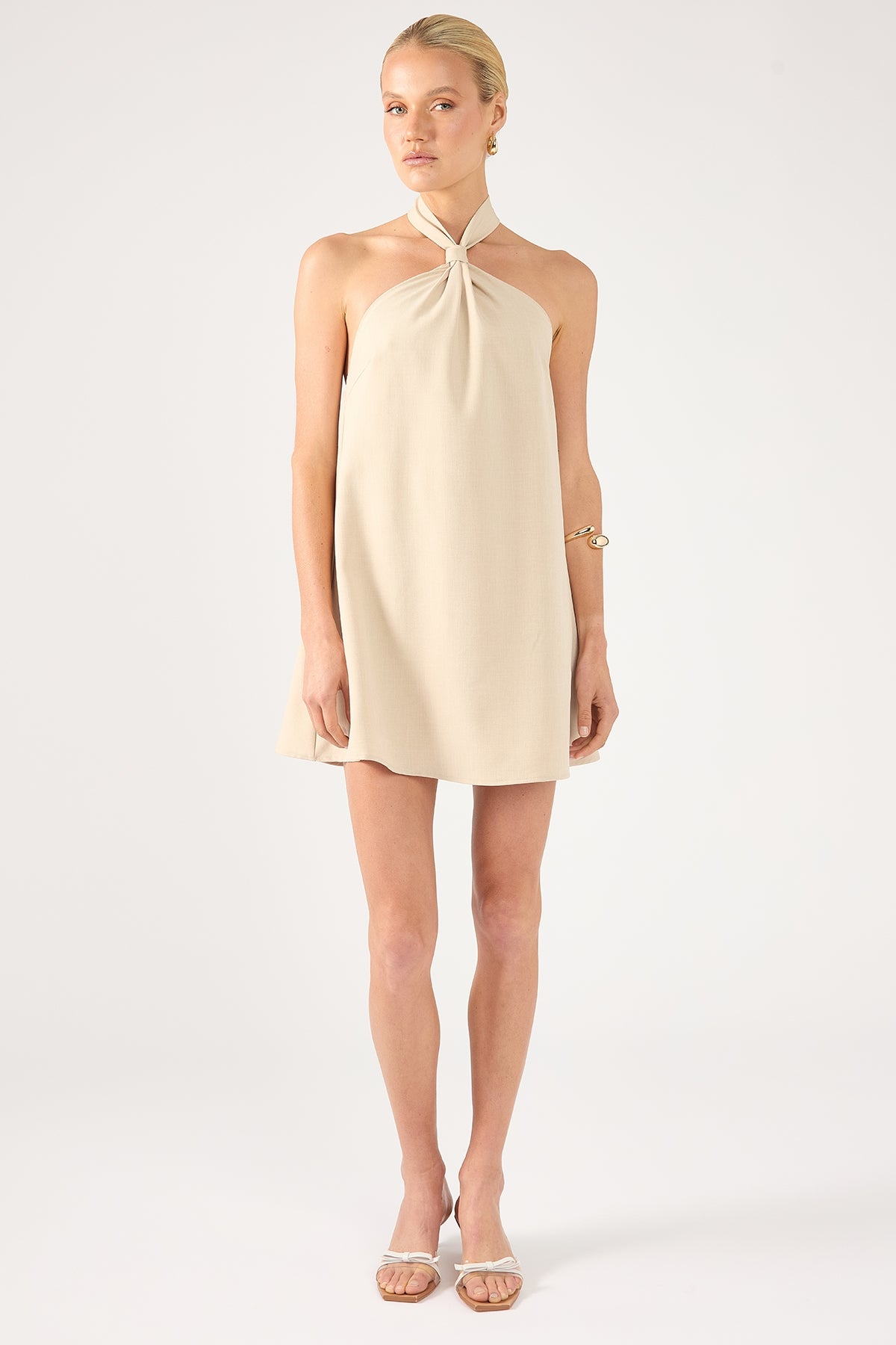 Perfect Stranger Tobago Knot Halter Mini Dress Bone