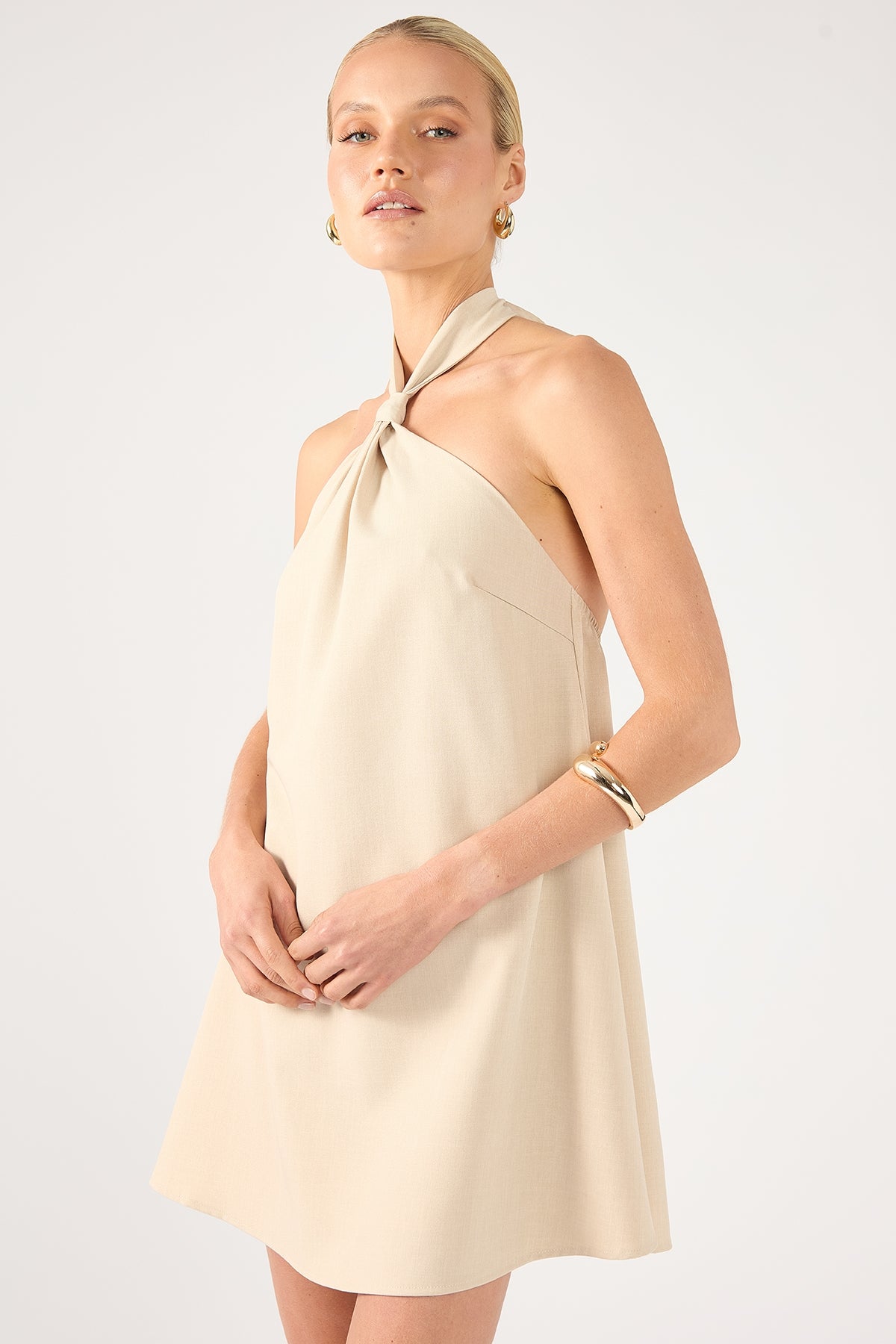 Perfect Stranger Tobago Knot Halter Mini Dress Bone