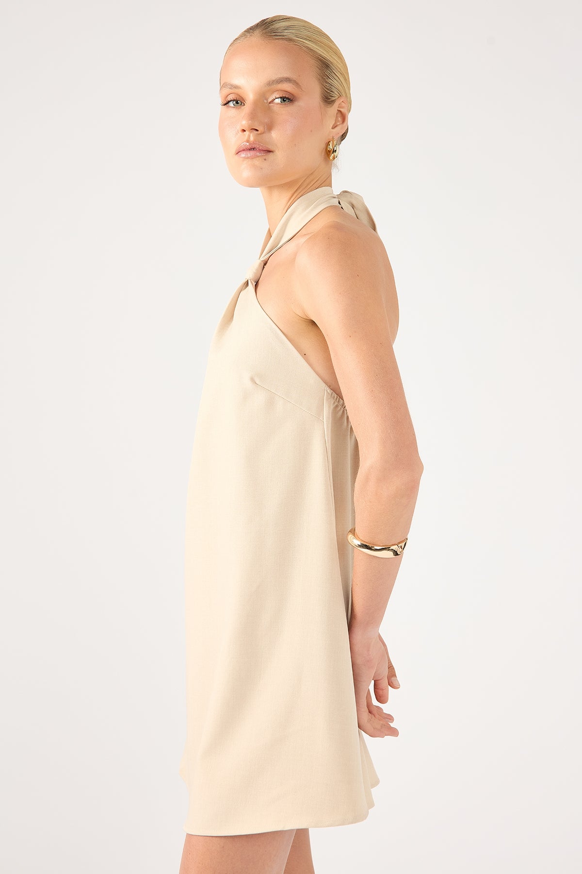Perfect Stranger Tobago Knot Halter Mini Dress Bone