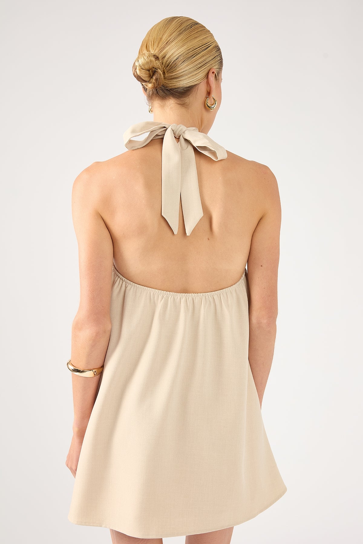 Perfect Stranger Tobago Knot Halter Mini Dress Bone