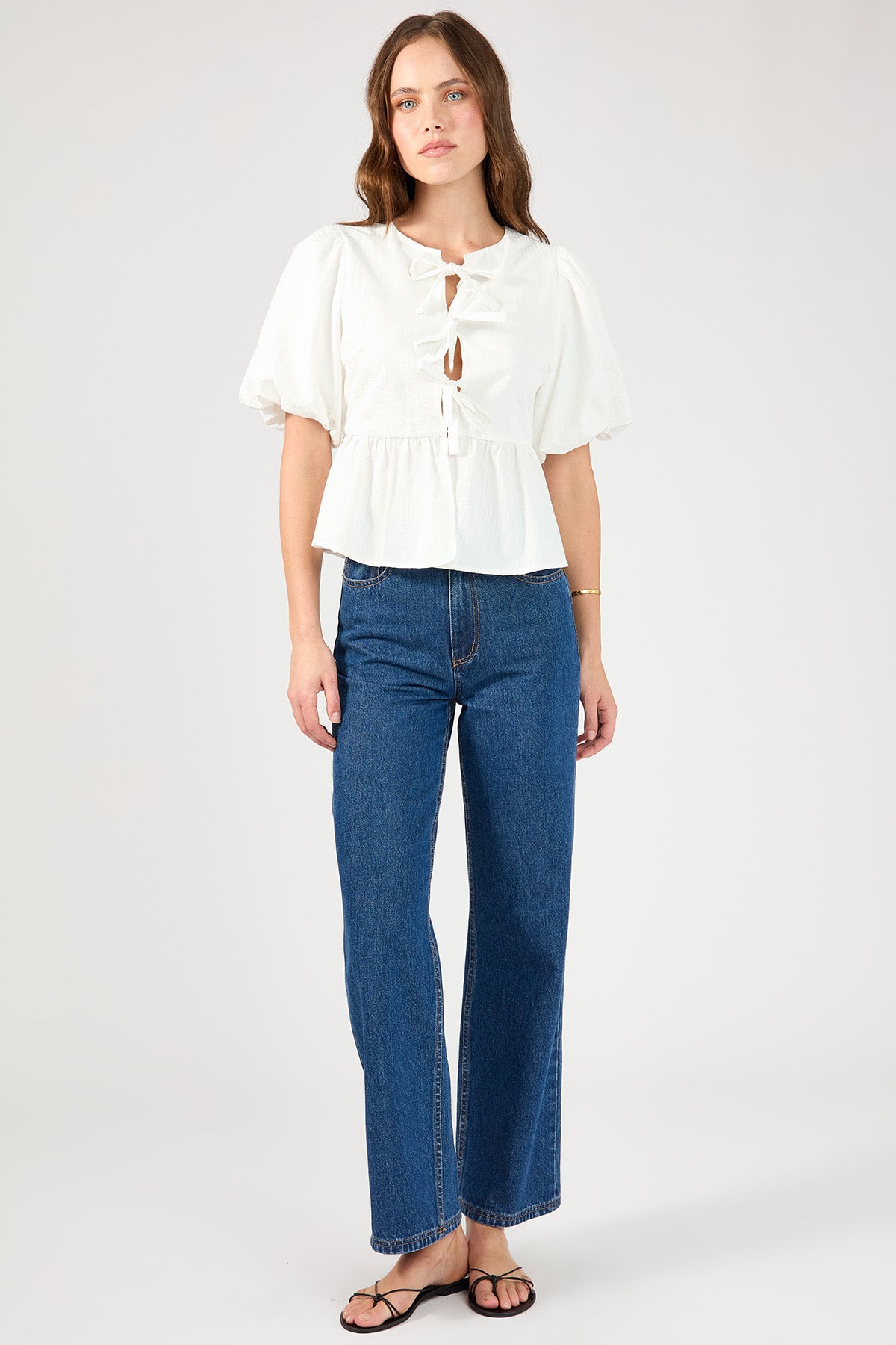 Perfect Stranger Delilah Tie Front Short Sleeve Blouse White