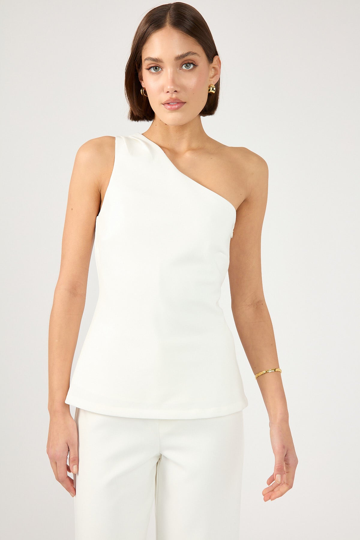 Perfect Stranger Raye One Shoulder Long Line Top White