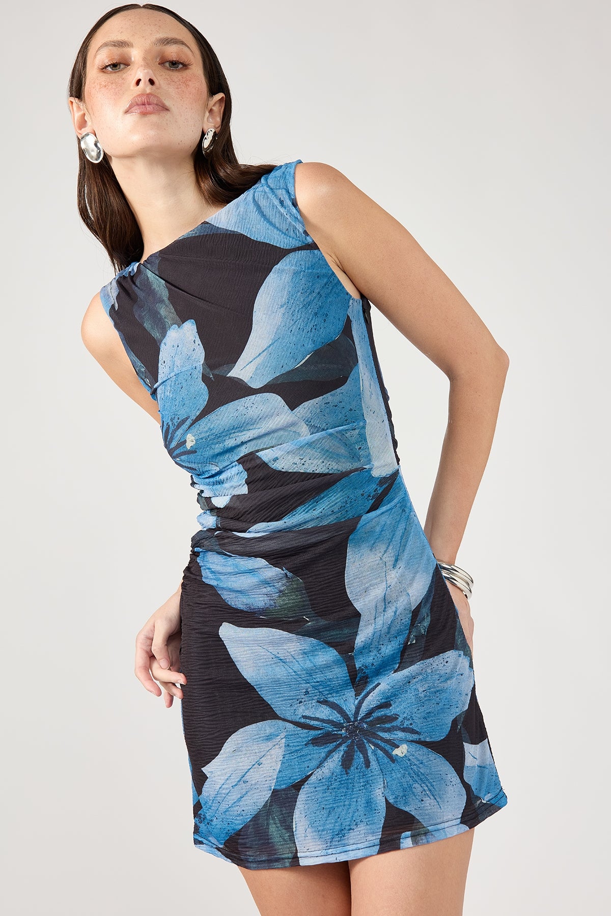 Perfect Stranger Bluestar Draped Mini Dress Black Print